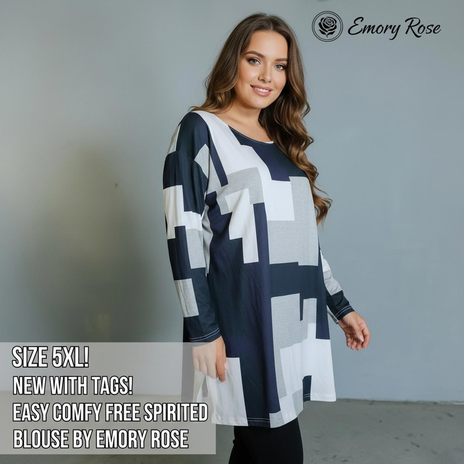 Other Emory Rose 5XL Geometric Pattern Long Sleeve Blouse Size 4XL / US 24-26 - 2 Thumbnail
