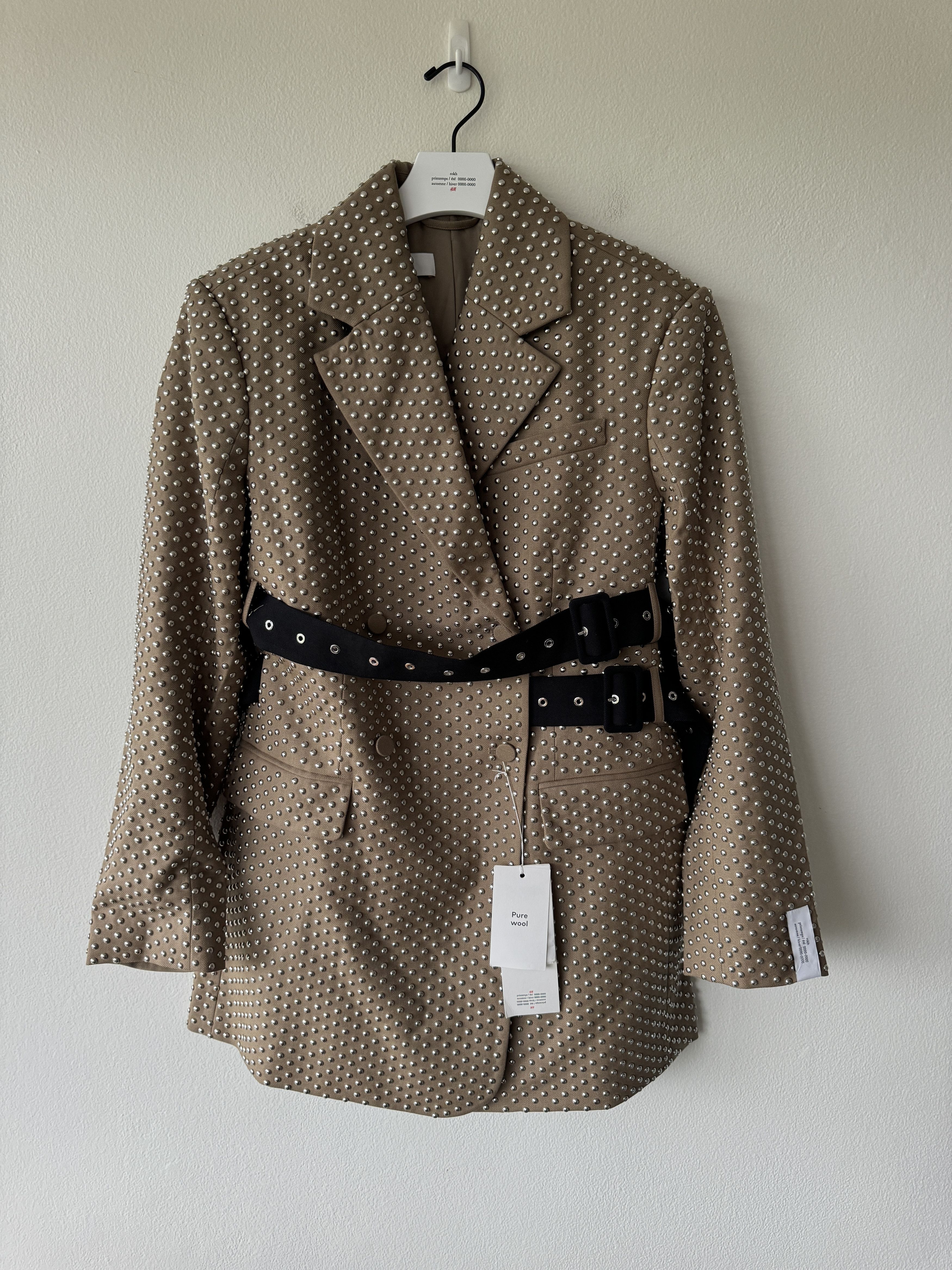 image of H&m Hm X H M Rokh Hwang Studded Wool Blazer Jacket in Beige, Women's (Size XL)