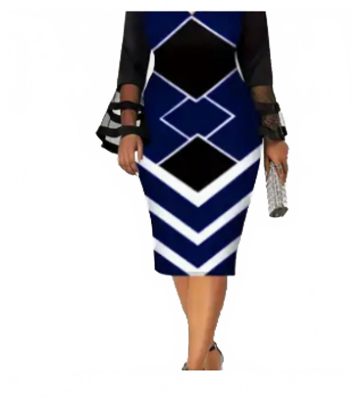 Designer Stylish Geometric Print Dress Size 4XL / US 24-26 - 1 Thumbnail