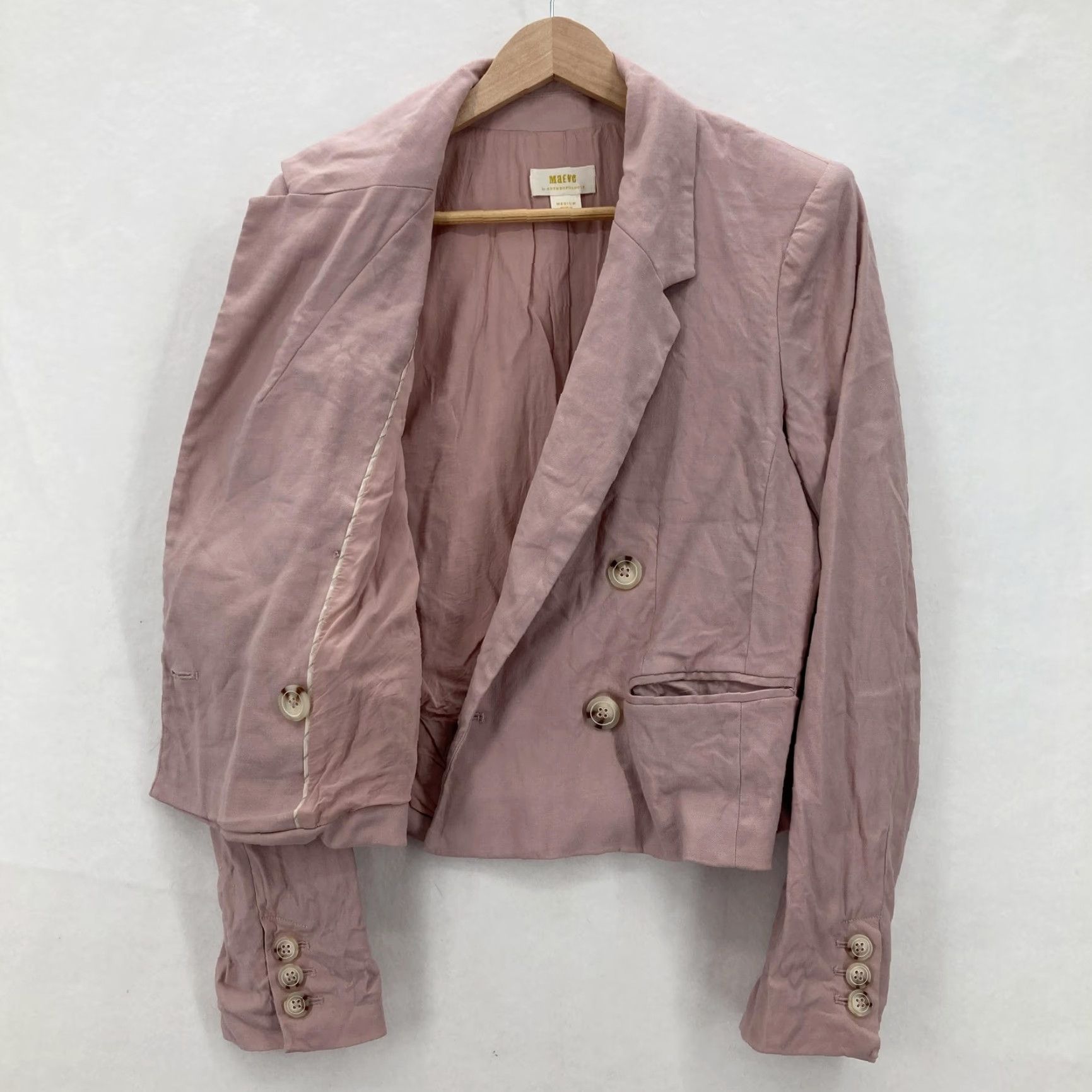 Anthropologie Maeve Blazer Womens Medium Pink Linen Blend Double Breasted Office Shirt Size M / US 6-8 / IT 42-44 - 6 Thumbnail