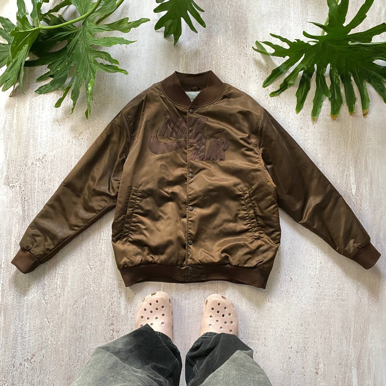 Nike VINTAGE Y2K NIKE AIR BIG LOGO NYLON BROWN BOMBER JACKET 154 Size US L / EU 52-54 / 3 - 1 Thumbnail