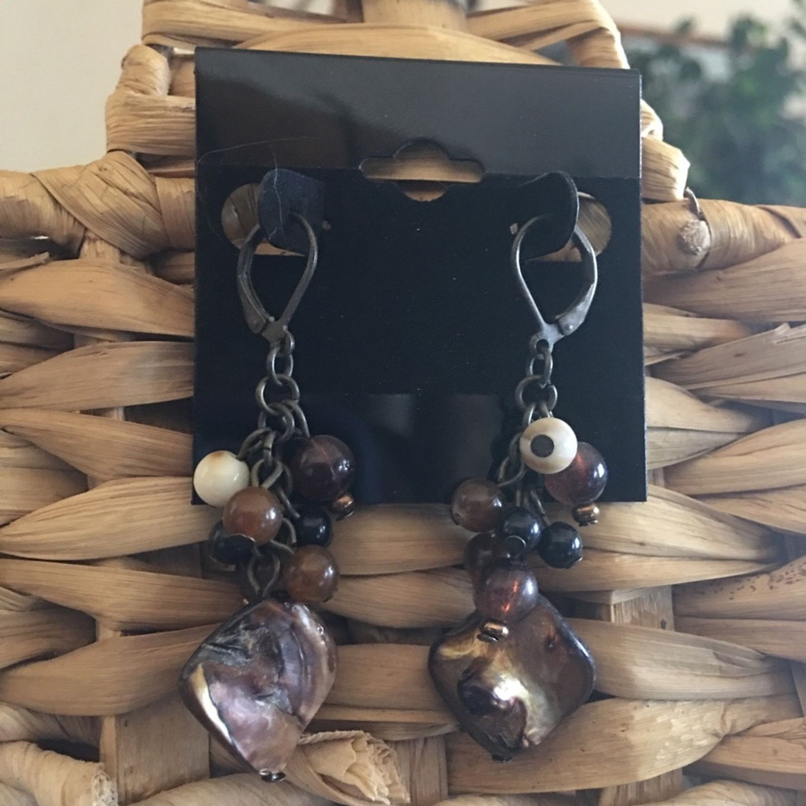 Jewelry Matte Chrome Lever Back Natural Stone Earrings, Women's