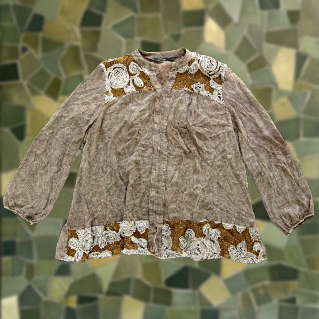 Vintage Radzoli 100% Rayon Brown Long Sleeve Floral Tunic Peasant Blouse Top Woman XL Size XL / US 12-14 / IT 48-50 - 1 Thumbnail