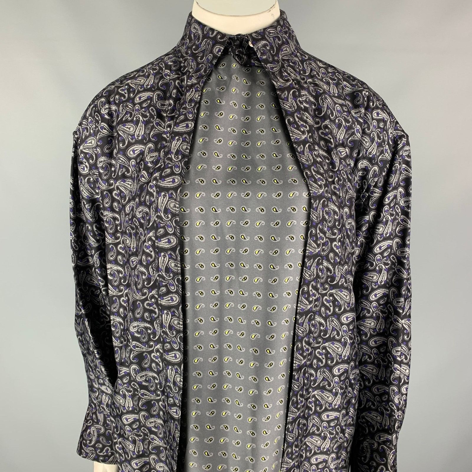 Alexander Wang ALEXANDER WANG 10 Navy & Grey Paisley Silk Layered Shirt Size L / US 10 / IT 46 - 2 Thumbnail