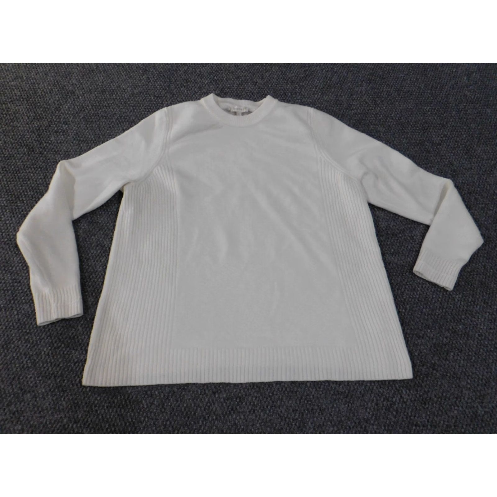 Vintage Crown & Ivy Sweater L Womens White Cotton Nylon Spandex Cable-Knit Long Raglan Sleeve Round Neck Pullover Stretch Casual Knit Shirt Size L / US 10 / IT 46 - 3 Thumbnail