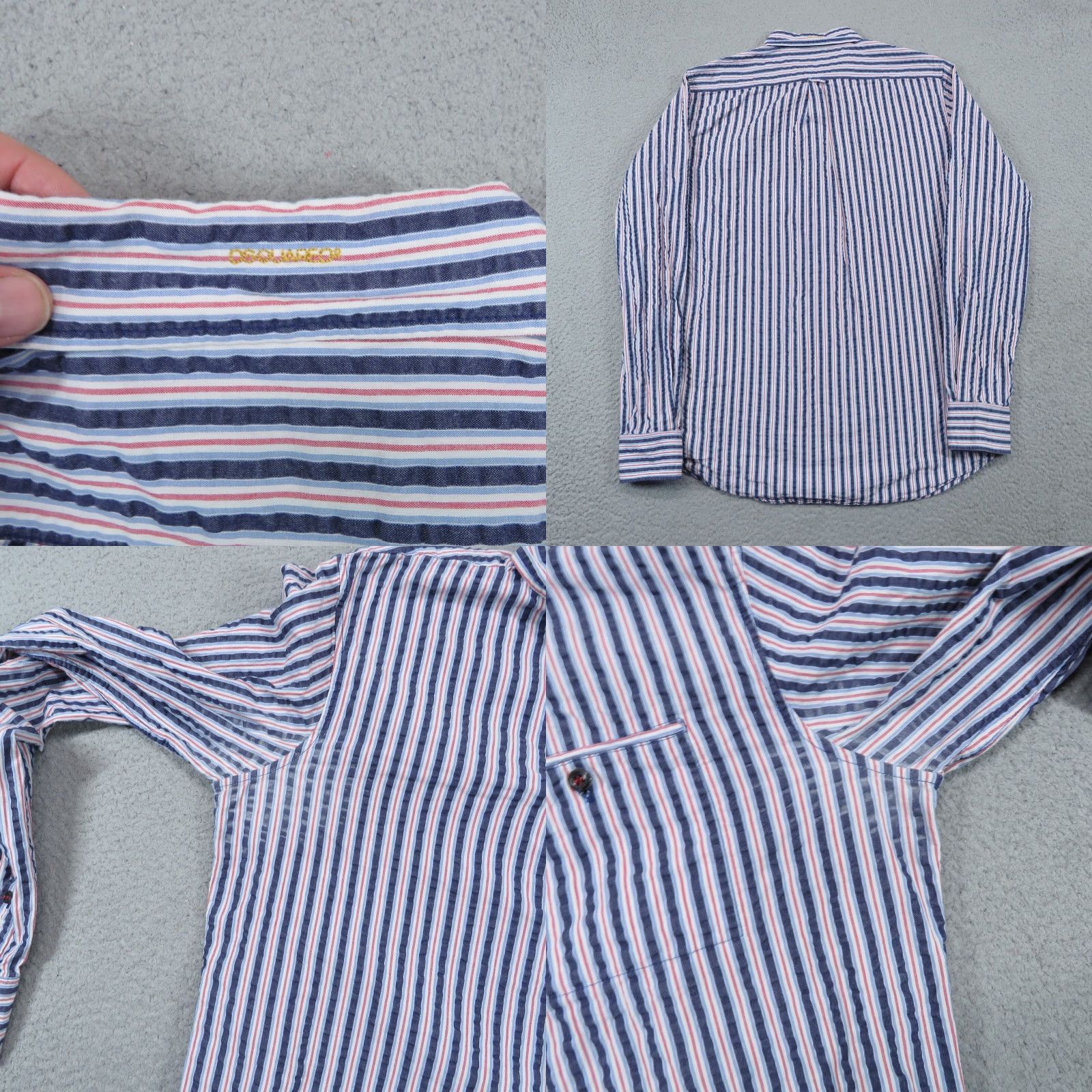 Dsquared2 Dsquared2 Shirt Mens 50 Large Blue Red White Seersucker Textured Button Luxury Size US L / EU 52-54 / 3 - 9 Thumbnail
