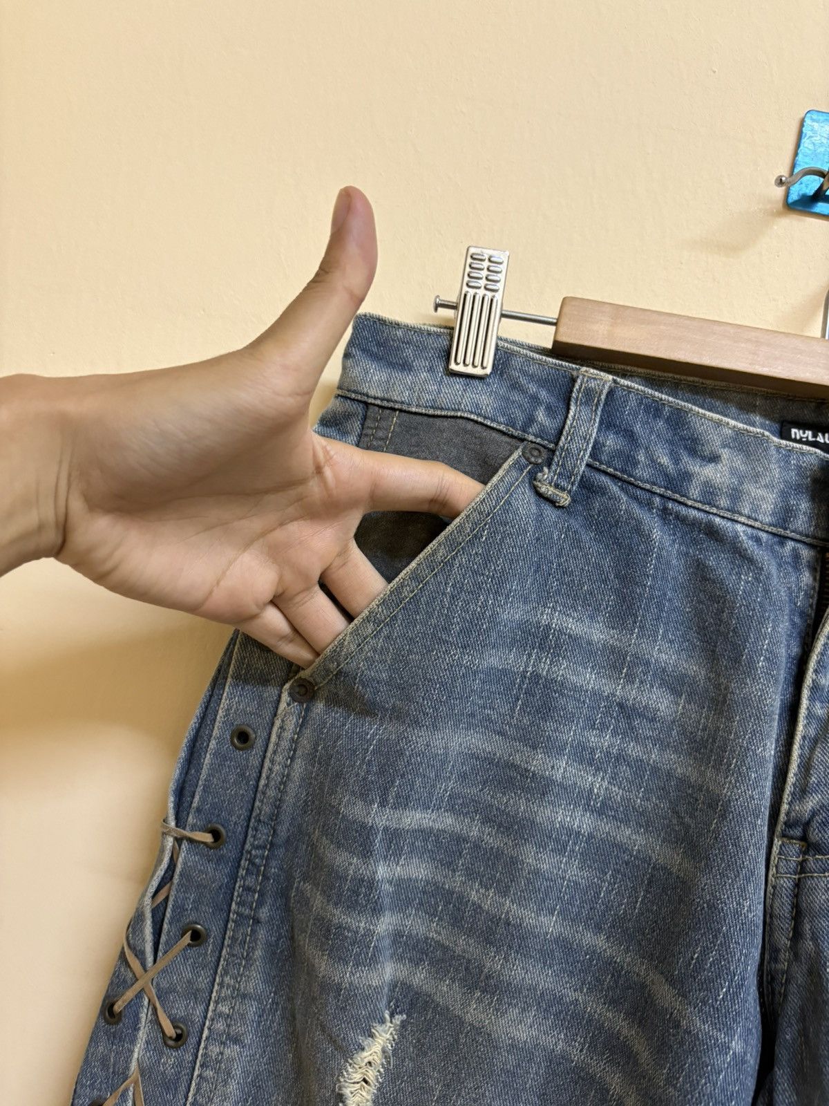 If Six Was Nine Vintage Nylaus Design Flare Jeans Parachute Denim Style Size US 30 / EU 46 - 20 Thumbnail