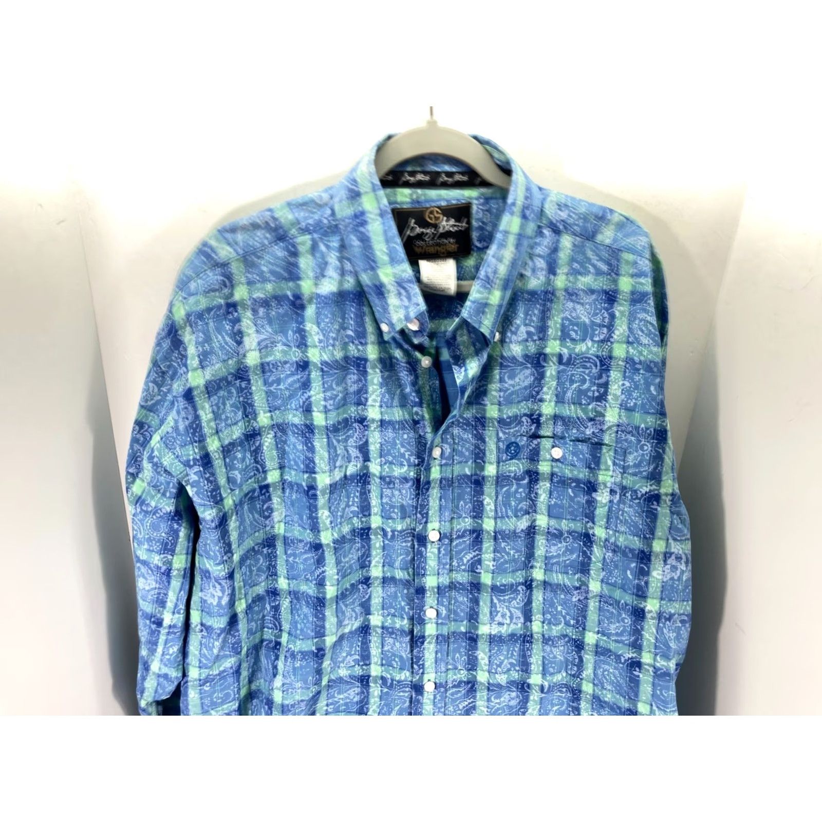 Wrangler VINTAGE Wrangler George Strait Button-Down Shirt Mens 2XL Blue Plaid Paisley Long Sleeve Size US XXL / EU 58 / 5 - 4 Thumbnail