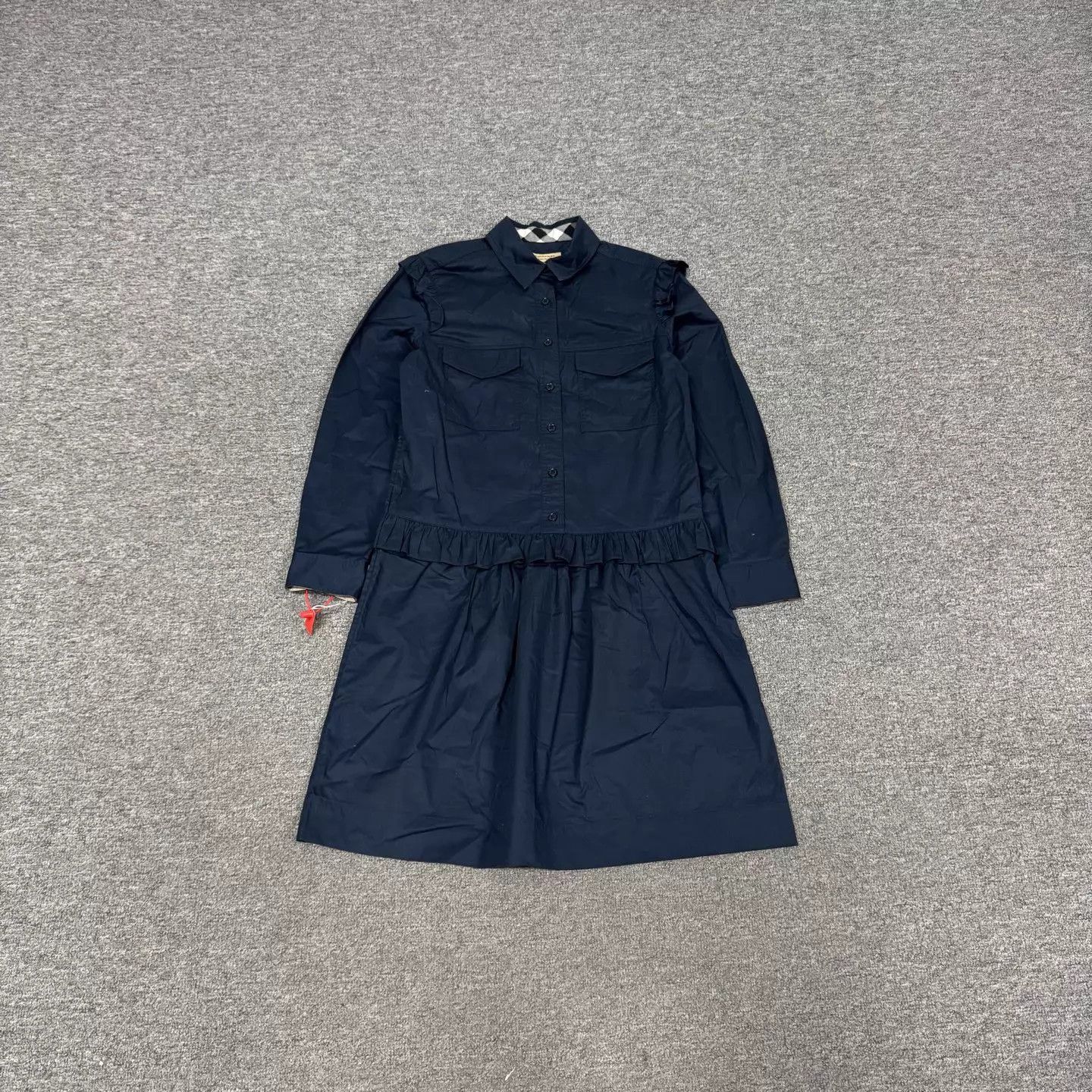 Burberry Burberry Navy Check Ruffle Collar Waist Shirt Dress UK6 Size M / US 6-8 / IT 42-44 - 1 Thumbnail