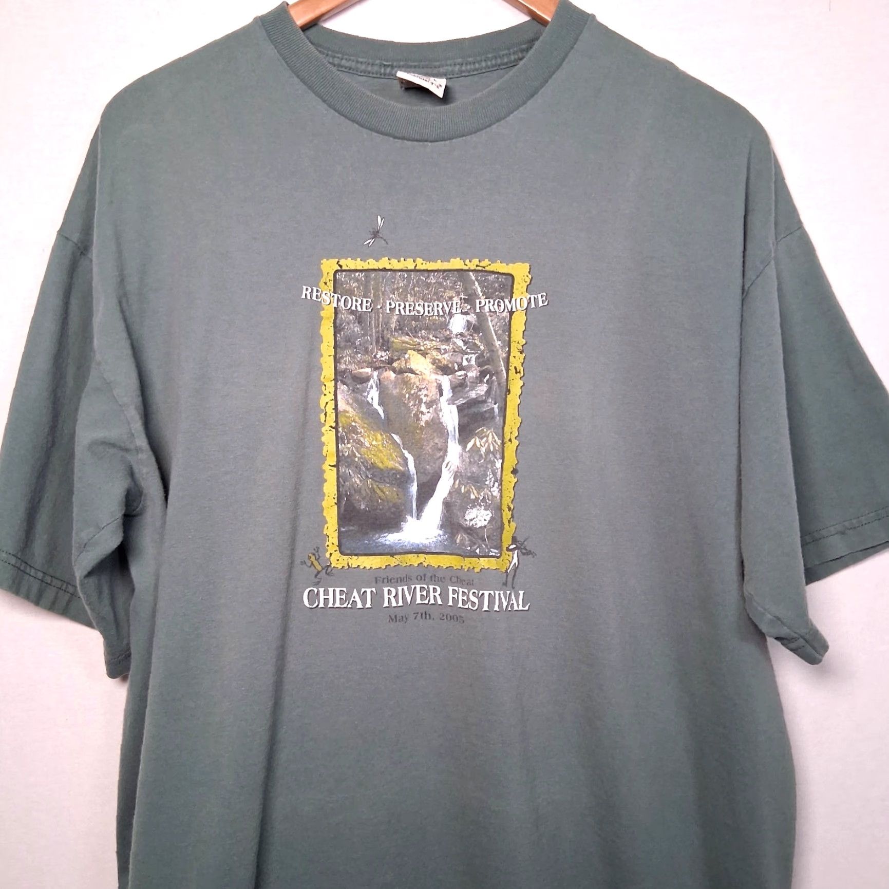 Vintage Cheat River Festival Shirt L Green West Virginia 2005 Organic Conservation Shirt Men Short Sleeve Crew Neck Cotton T-Shirt Beneficial T's Size US L / EU 52-54 / 3 - 2 Thumbnail