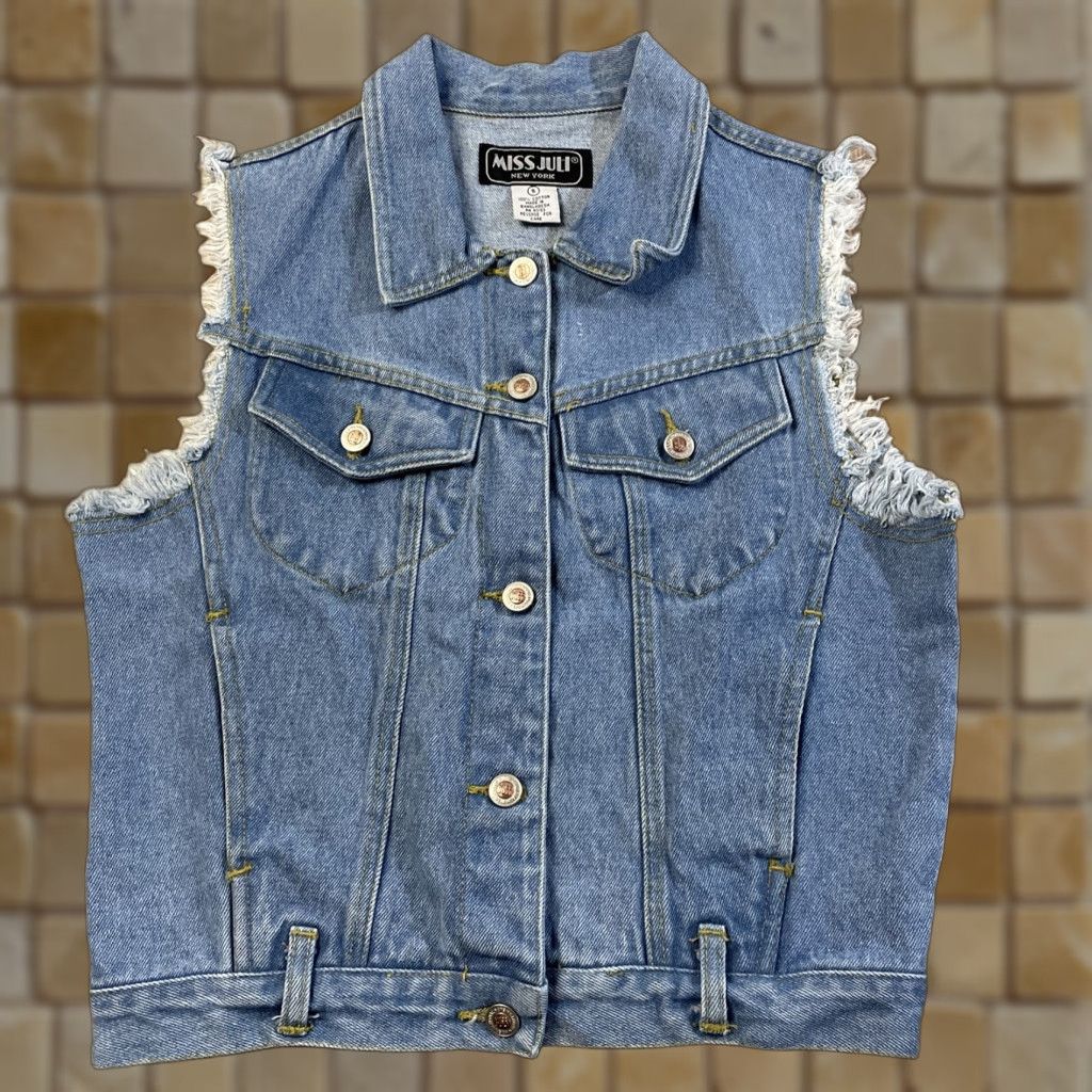 Denime Miss Juli Denim Vest Women's Small Sleeveless Blue Waist Length Casual 100% Cotton Size S / US 4 / IT 40 - 1 Thumbnail