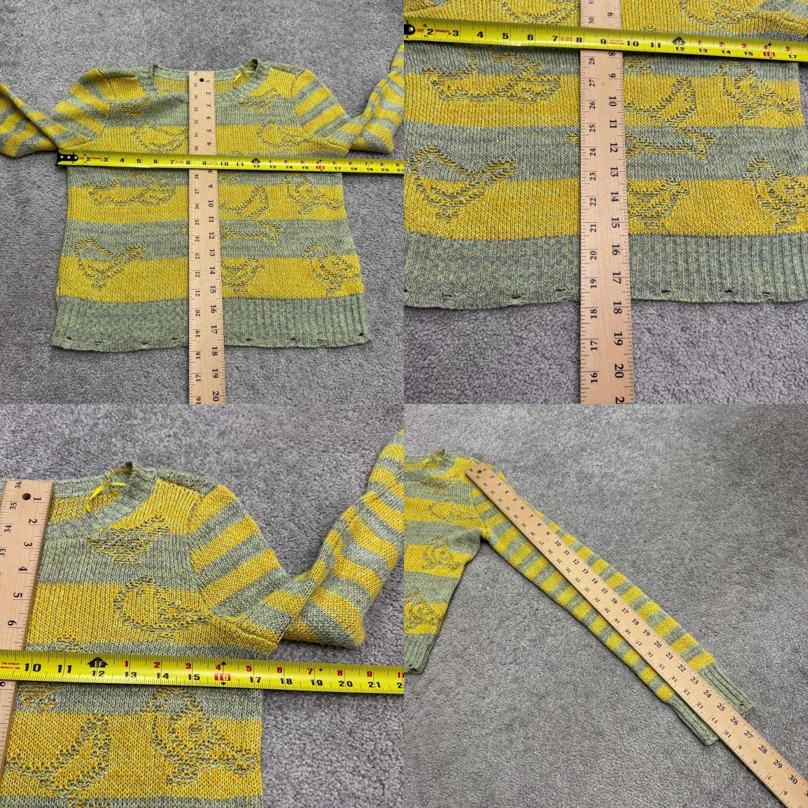 Vintage VINTAGE Pilcro Distressed Linen Cropped Pullover Sweater Womens XS Yellow Gray Striped Size XS / US 0-2 / IT 36-38 - 8 Thumbnail