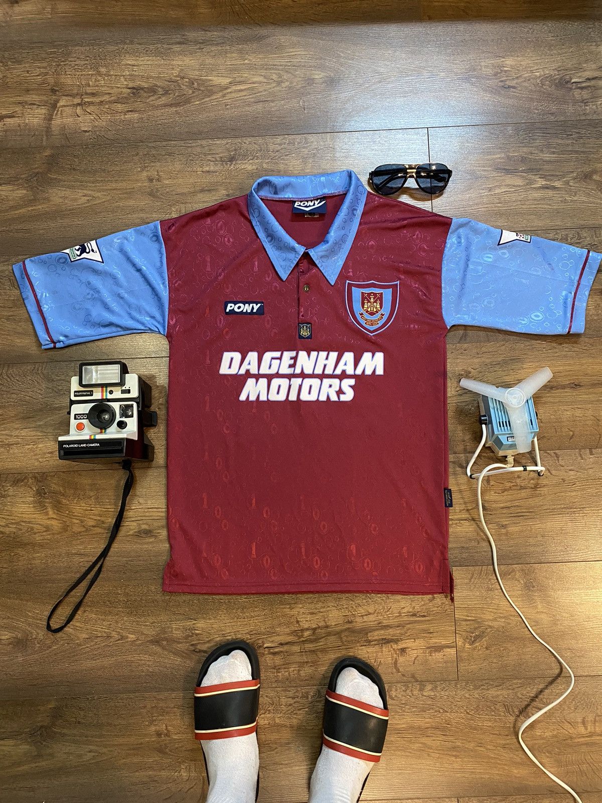 image of Vintage West Ham United 1995 Football Shirt in Red, Men's (Size Small)