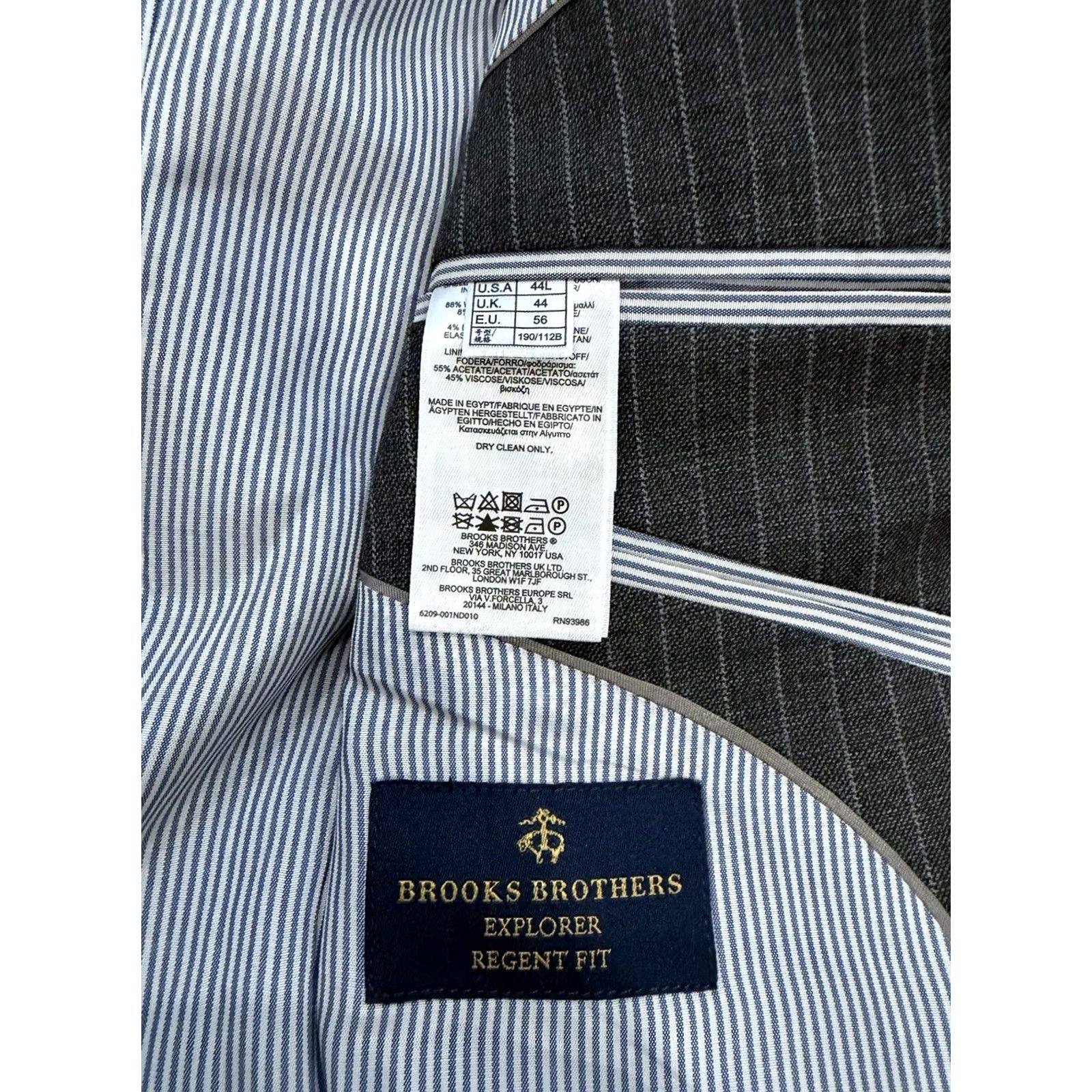 Brooks Brothers Brooks Brothers Explorer Regent Fit Suit Mens 44L Gray Striped Wool 38 X 32 Size 44R - 3 Thumbnail