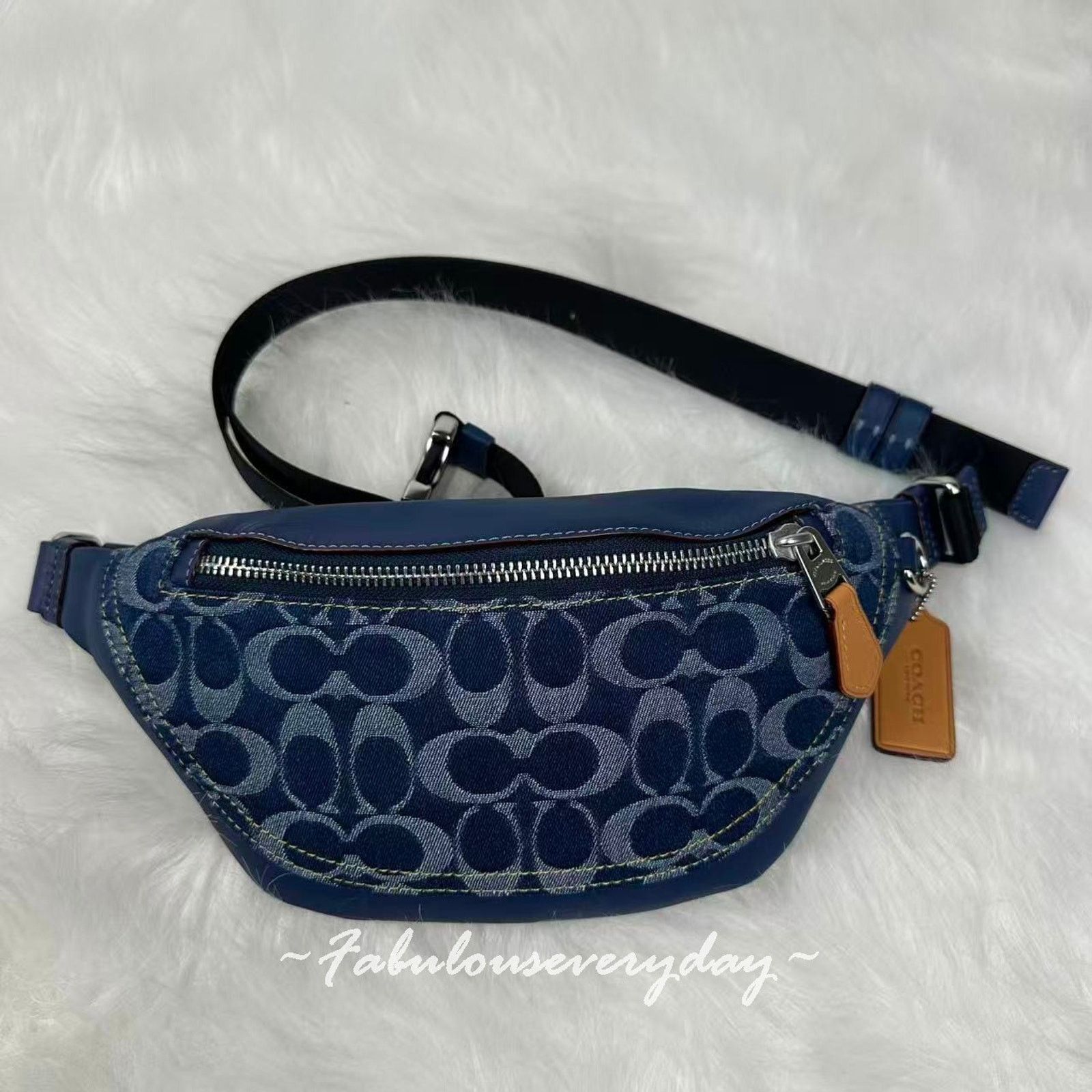 Coach Coach Men Warren Mini Belt Signature Denim Silver/Deep Blue Size ONE SIZE - 3 Thumbnail