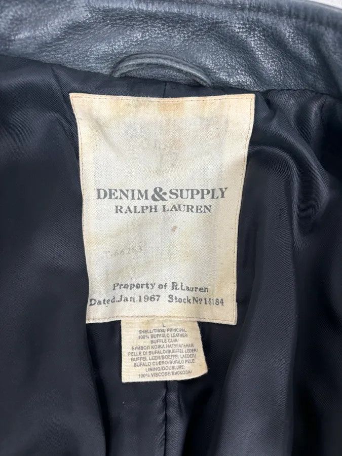 Polo Ralph Lauren 2010s Ralph Lauren Black Buffalo Leather American Flag Biker Jacket Size US L / EU 52-54 / 3 - 9 Thumbnail
