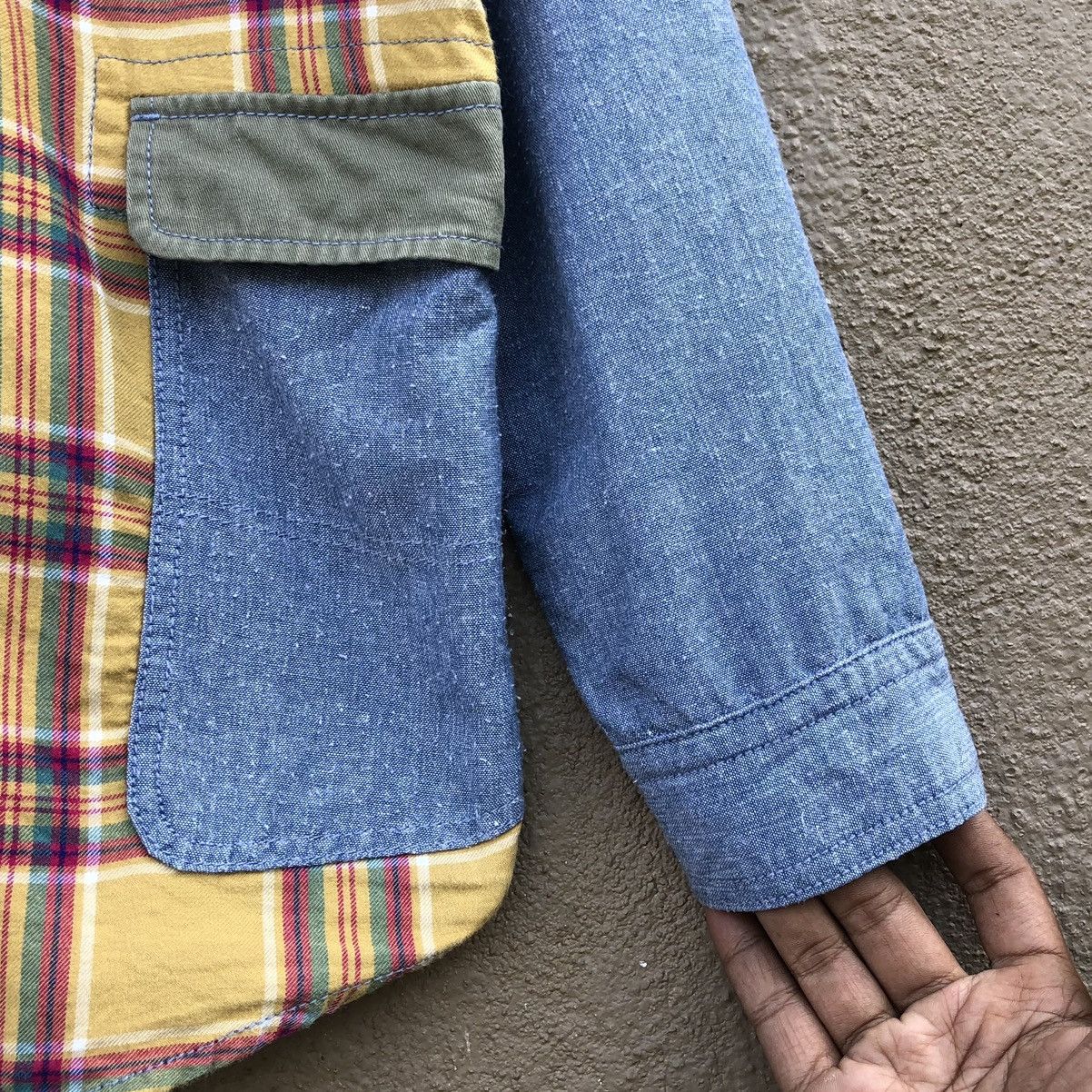 go slow caravan Go Slow Caravan PatchWork Flannel x chambray Shawl Shirt Size US L / EU 52-54 / 3 - 8 Thumbnail