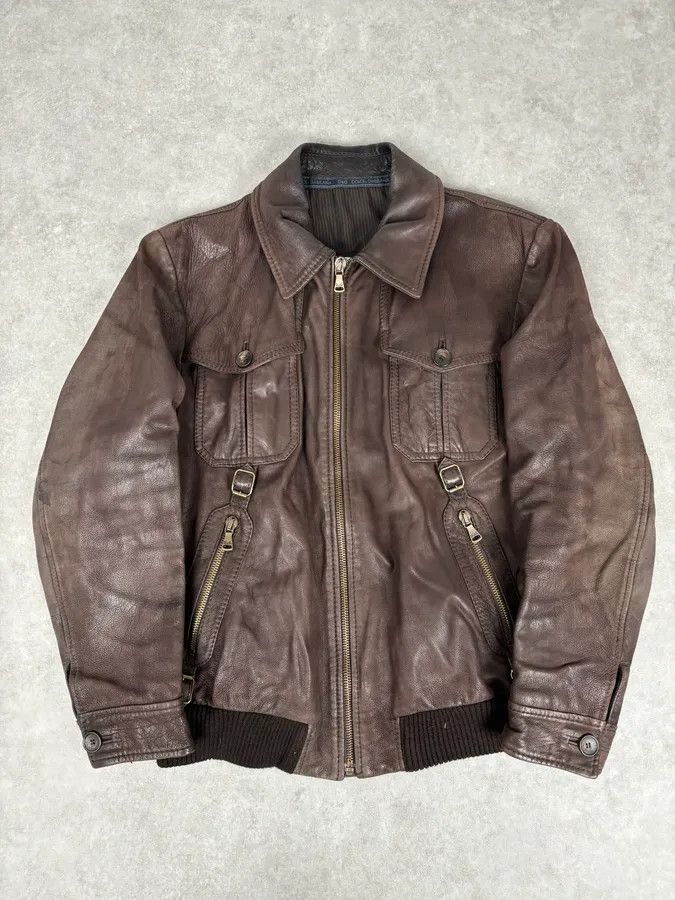 Dolce & Gabbana 2000s Dolce & Gabbana Buffalo Brown Aviator Leather Jacket Size US L / EU 52-54 / 3 - 1 Thumbnail
