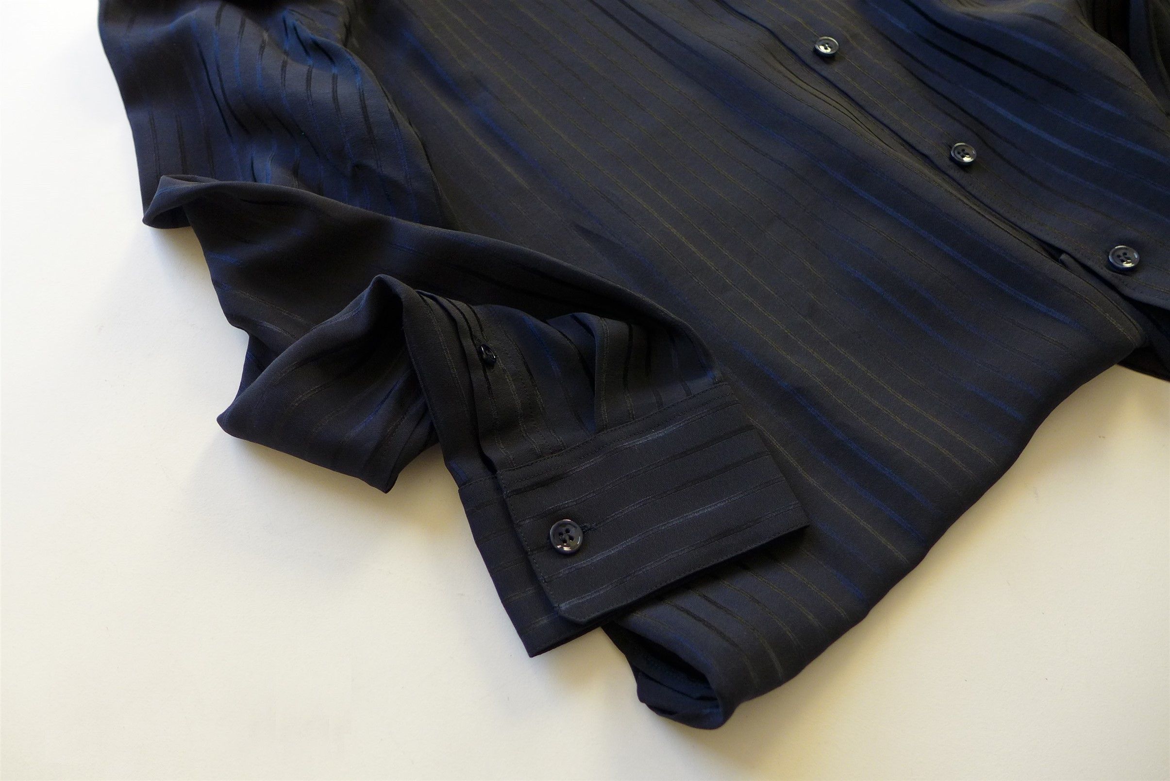 Saint Laurent Paris Saint Laurent Navy Stripe Silk Shirt Size US XL / EU 56 / 4 - 9 Thumbnail