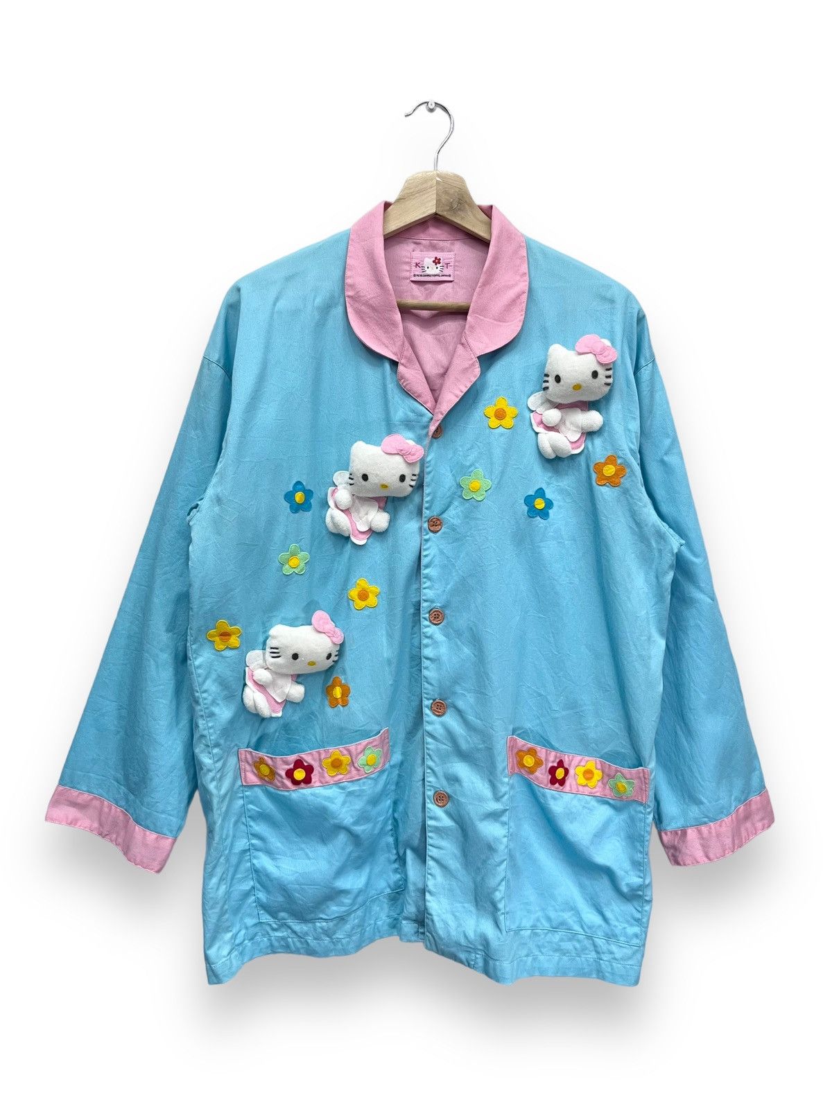 image of Cartoon Network x Vintage Cuteness 99’S Hello Kitty Angel 3D Head Wings Pajama Shirt in Blue (Size 