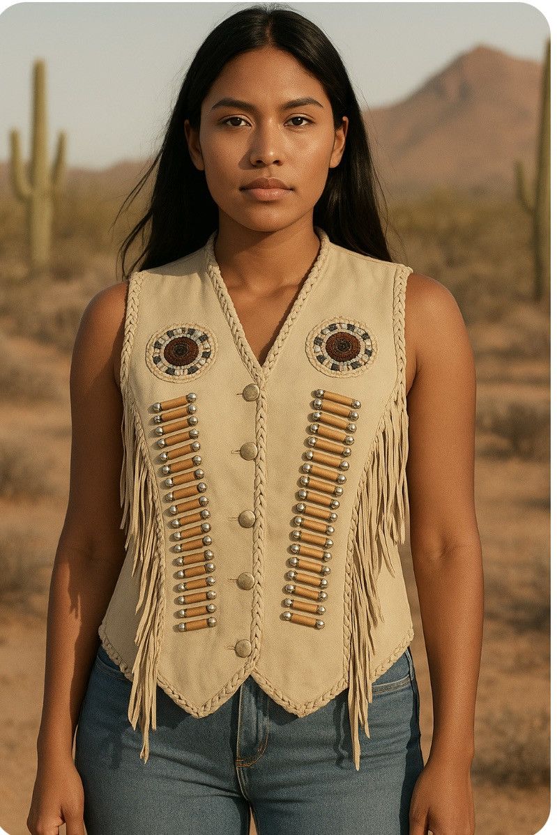 Other Bikers Apparel 2XL leather cream fringe vest epaulette bead Size XXL / US 16-18 / IT 52-54 - 1 Thumbnail
