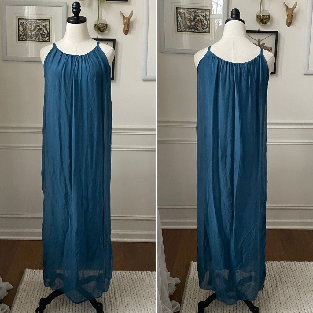 Other Gigi Moda Italy Venus Silk Maxi Dress Teal Blue M L $115 OSFM Size M / US 6-8 / IT 42-44 - 2 Thumbnail