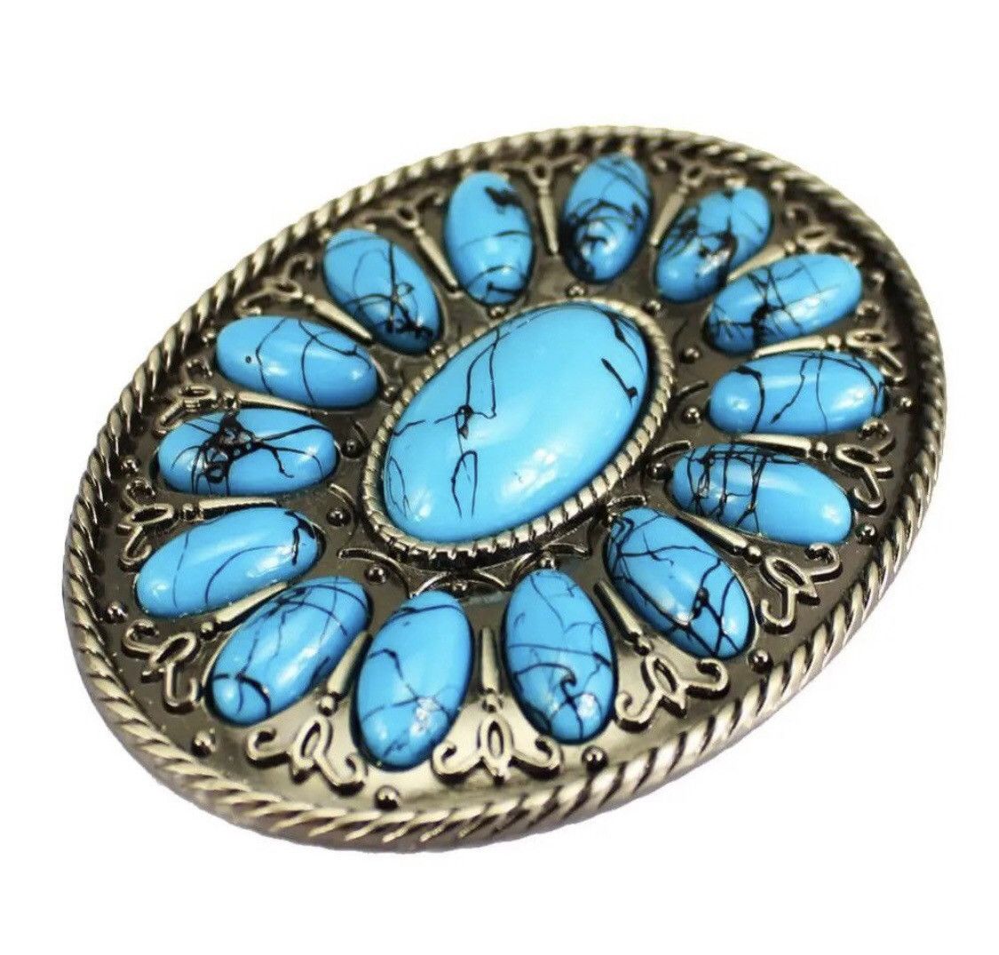 Cowboy Equipment Oval Turquoise Boho Belt Buckle Size ONE SIZE - 2 Thumbnail