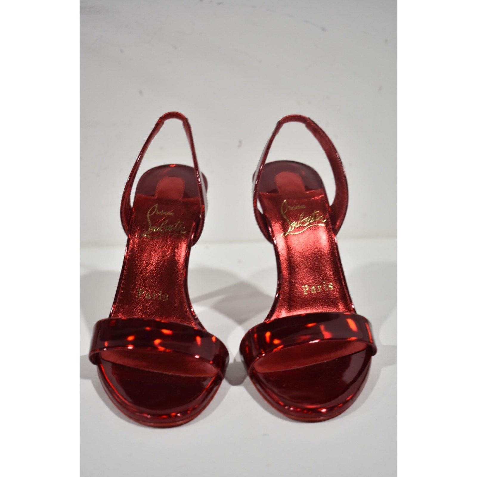 Christian Louboutin O Astrid 100 Red Loub Patent Slingback Sandal Heel Pump 38.5 Size US 8.5 / IT 38.5 - 5 Thumbnail