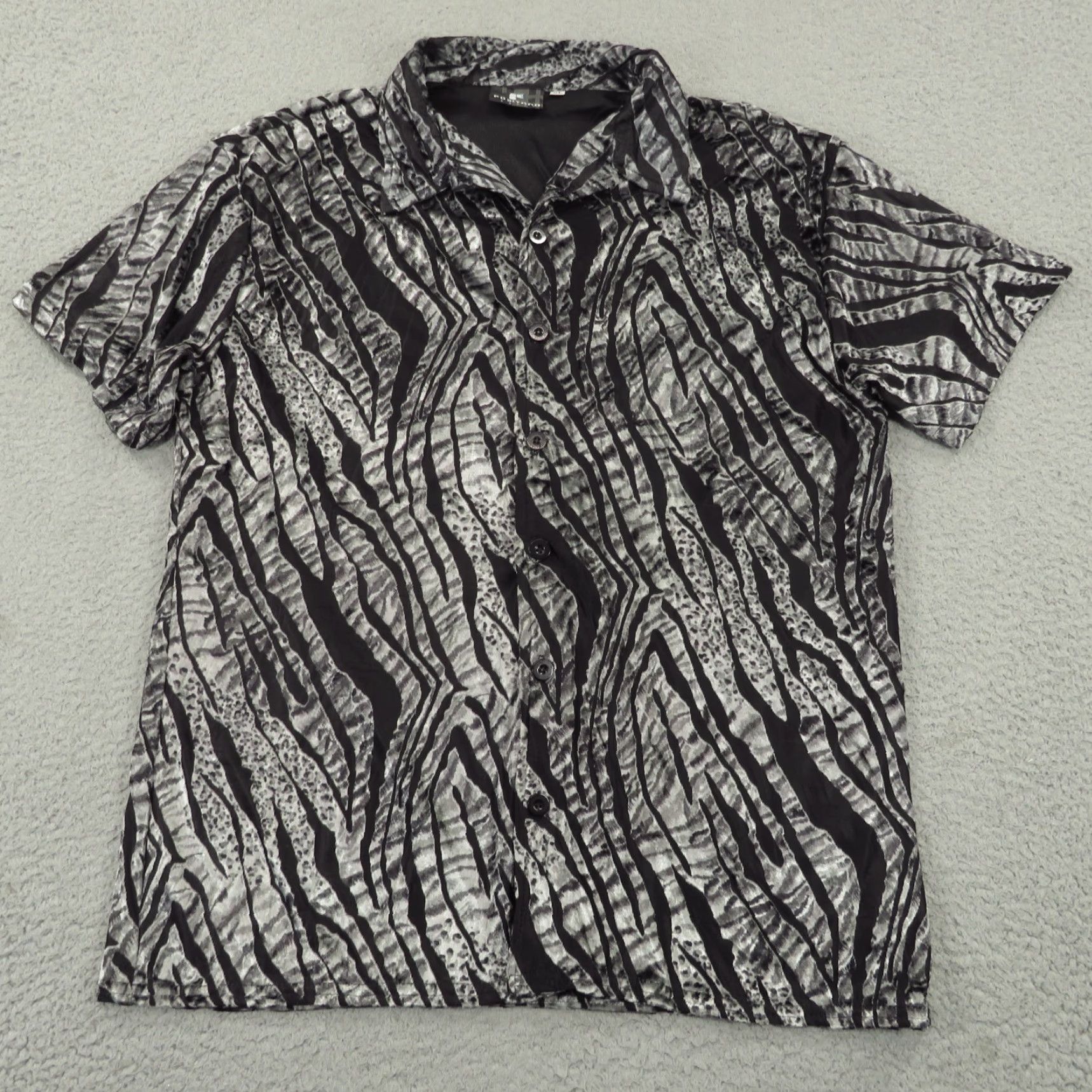 Vintage VINTAGE Positano Shirt Mens XL Silver Black Tiger Stripe Disco Club Raver EDM USA Size US XL / EU 56 / 4 - 2 Thumbnail
