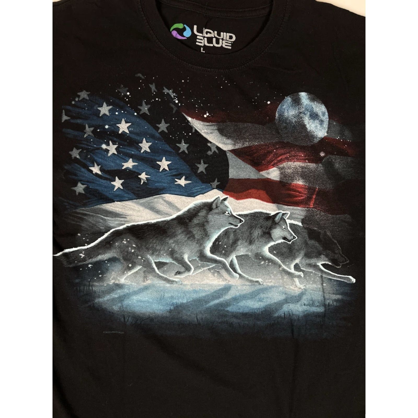 Liquid Blue Liquid Blue Wolves Wolf USA Flag T-Shirt L Black Mens Size US L / EU 52-54 / 3 - 2 Thumbnail
