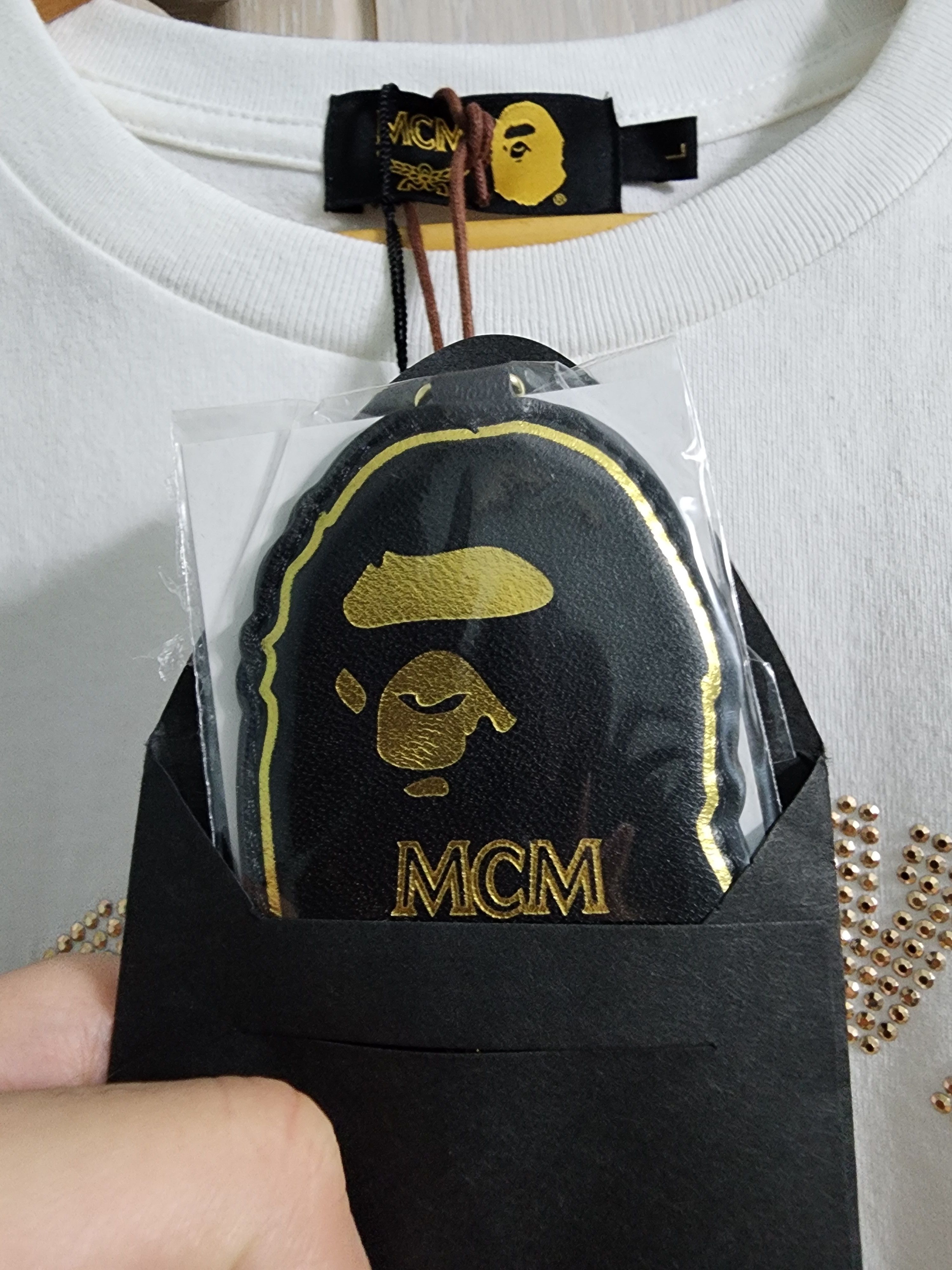 Bape × MCM BAPE x MCM Rhinestone College T-Shirt Size US L / EU 52-54 / 3 - 7 Thumbnail