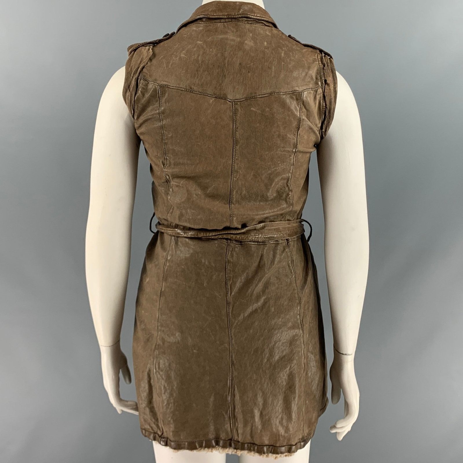 Giorgio Brato GIORGIO BRATO 10 Brown Taupe Leather Distressed Belted Vest Size L / US 10 / IT 46 - 4 Thumbnail