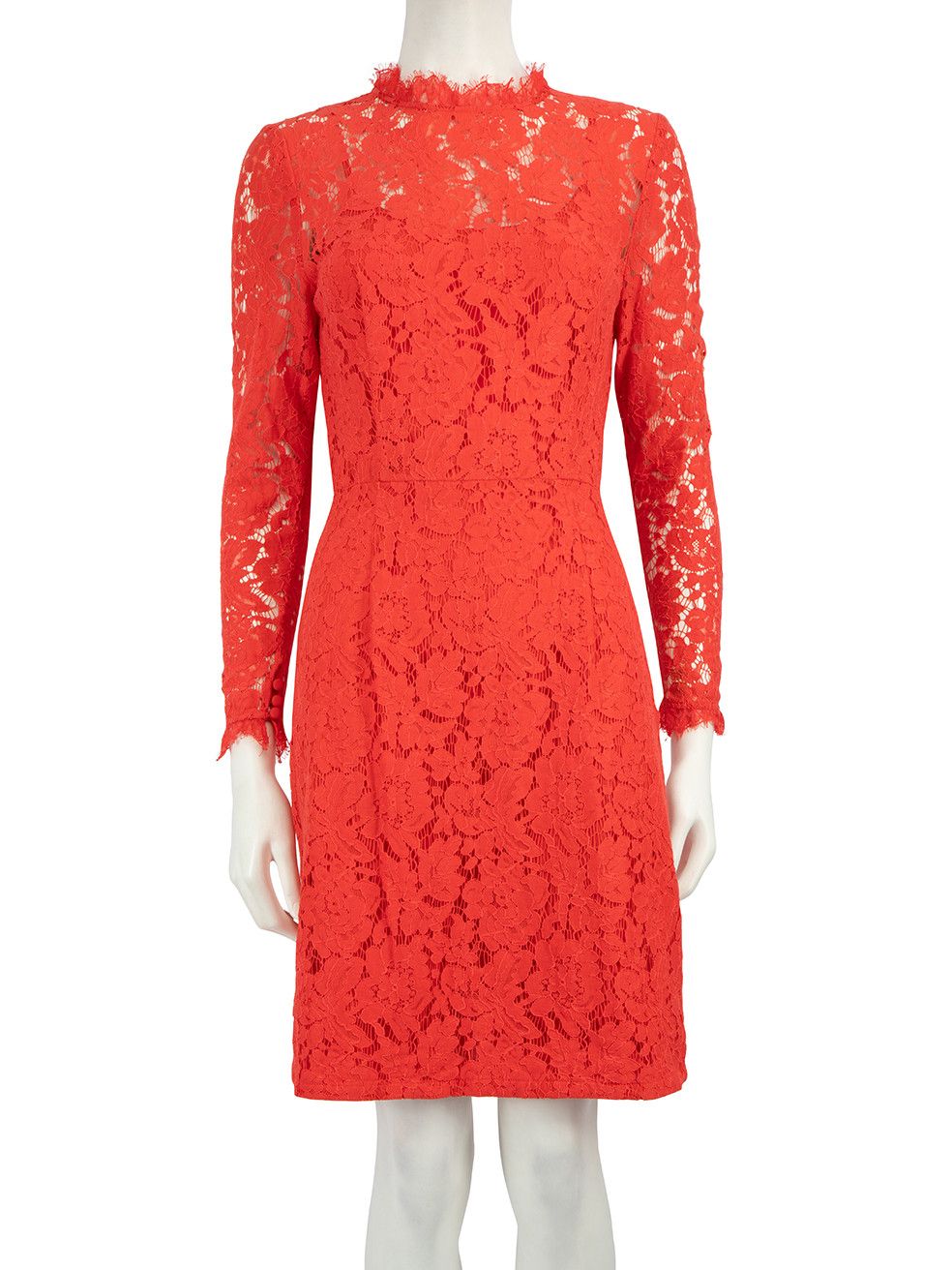 image of Temperley London Red Lace Long Sleeve Knee Length Dress, Women's (Size Small)