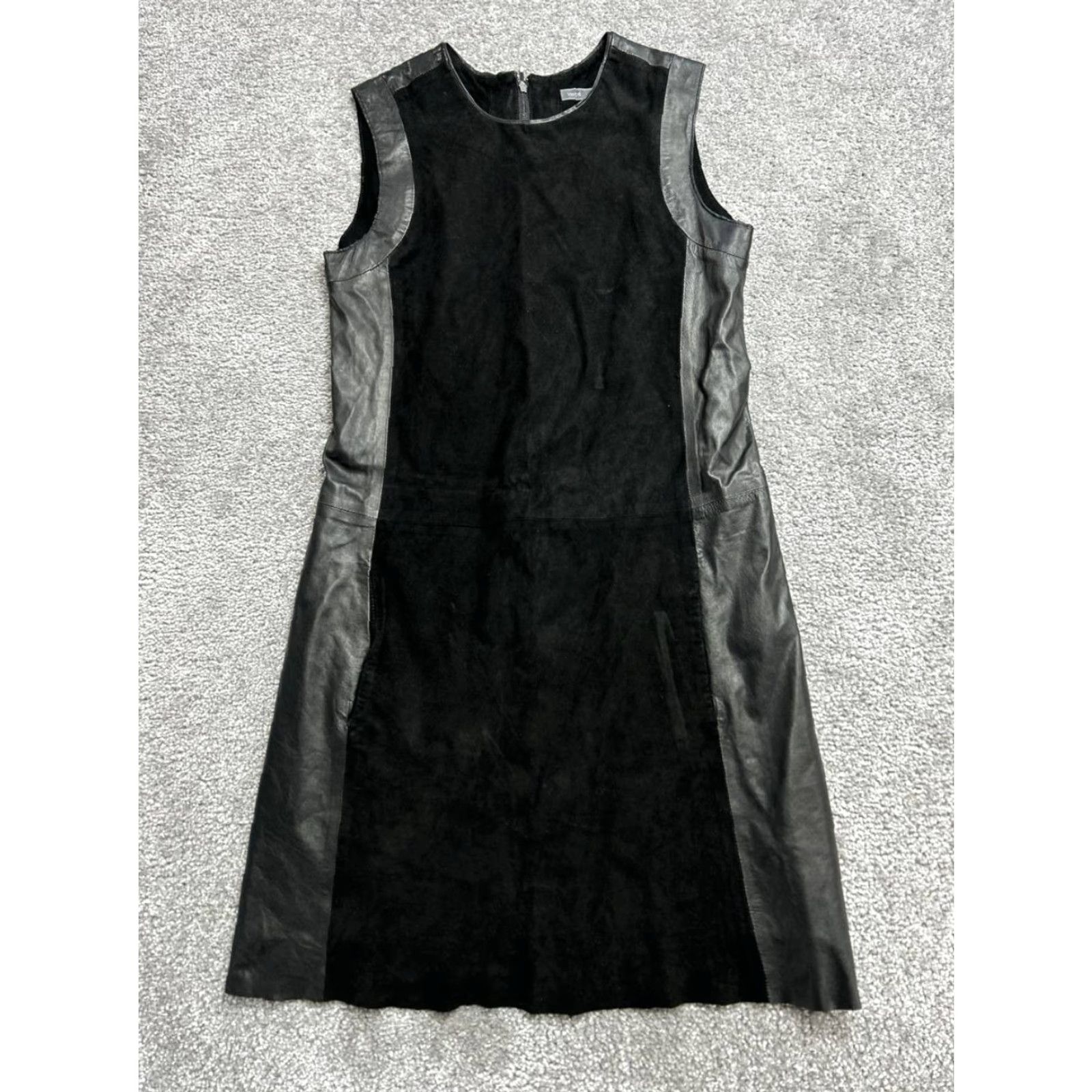 Vince Vince Shift Dress Womens 2 Black Back Zip Crew Neck Party Dress Leather Suede Pockets Vintage No Size XS / US 0-2 / IT 36-38 - 2 Thumbnail