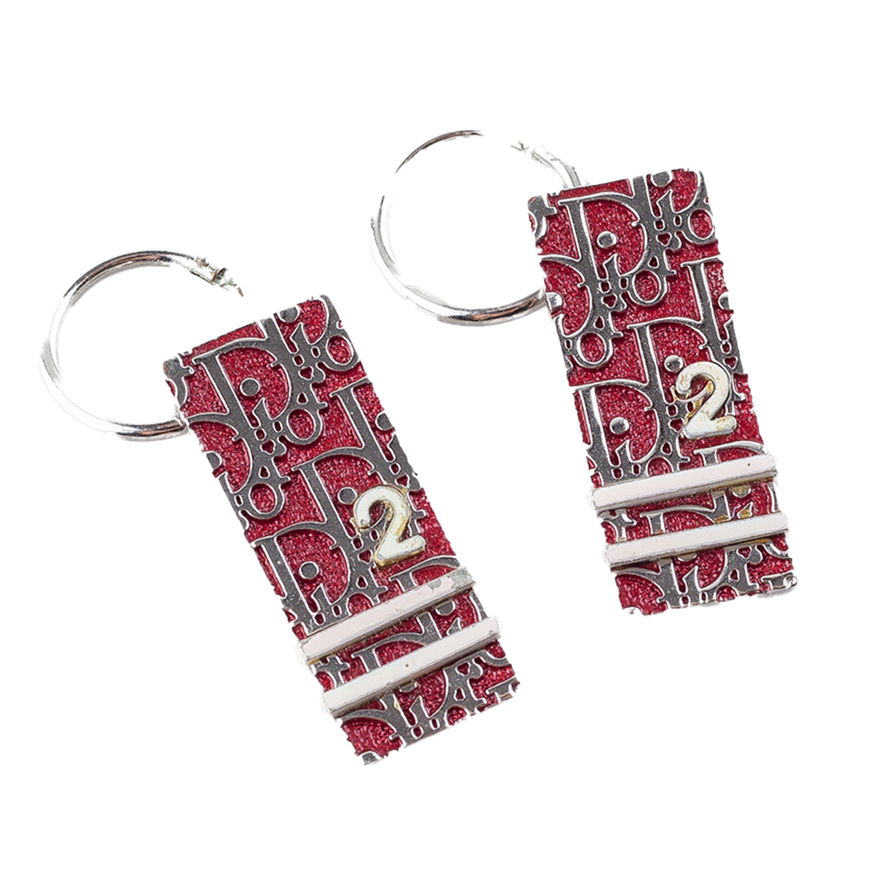 Dior Christian Dior Monogram Trotter Red Silver Vintage Earrings Size ONE SIZE - 1 Thumbnail