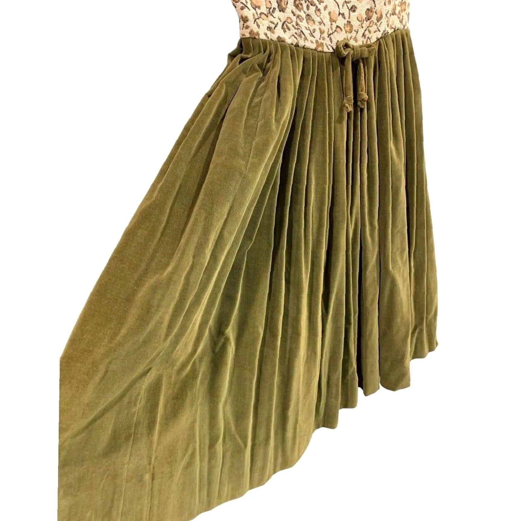 Velvet VINTAGE Juene Leique Cherberg Dress Green Velvet Tapestry Bodice A-Line XS 1960s Womens Size XS / US 0-2 / IT 36-38 - 7 Thumbnail