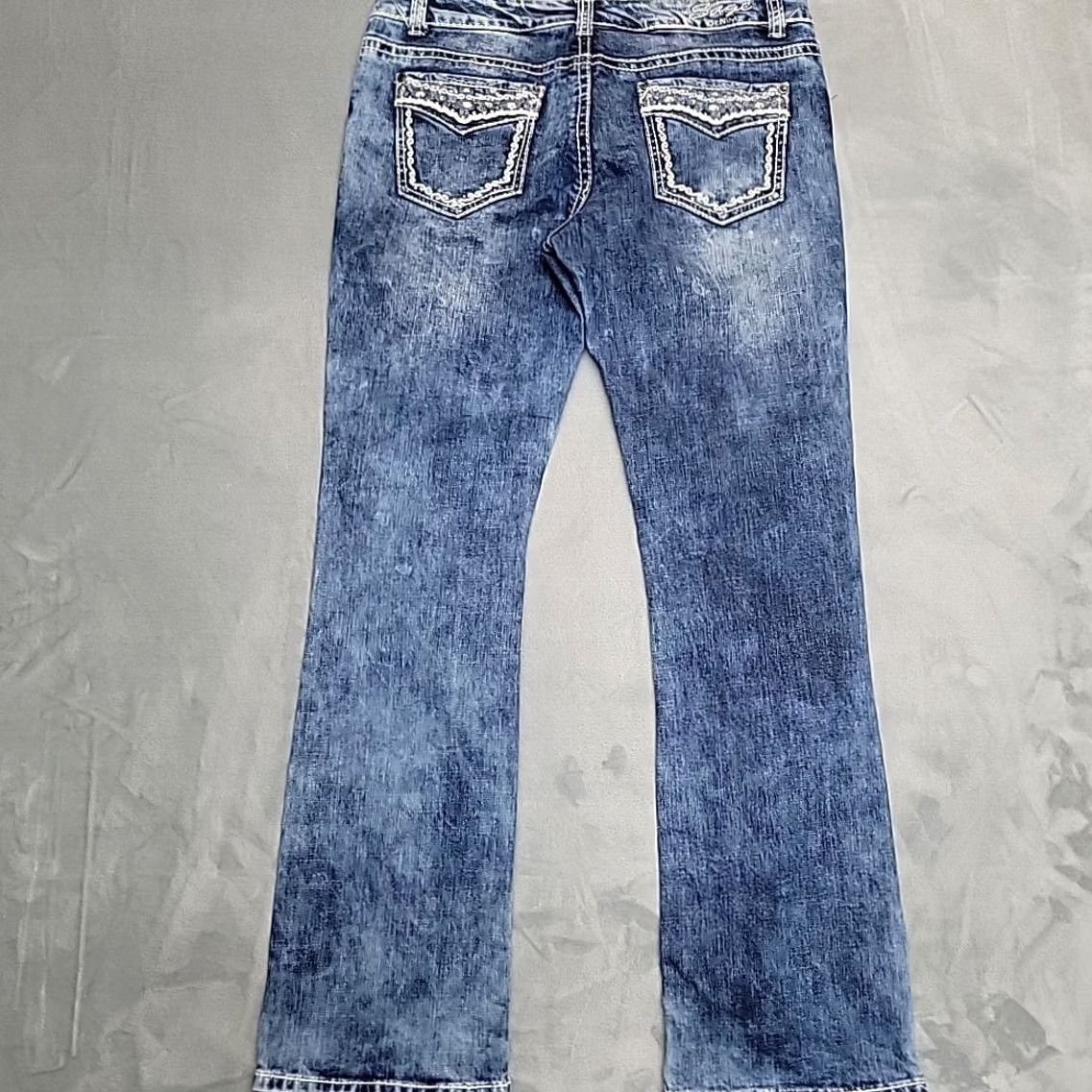 Denime Sage Jeans Womens 34 Blue Faded Denim Bootcut Bedazzled Stretch Western Cowboy Size 24" / US 00 / IT 34 - 6 Thumbnail
