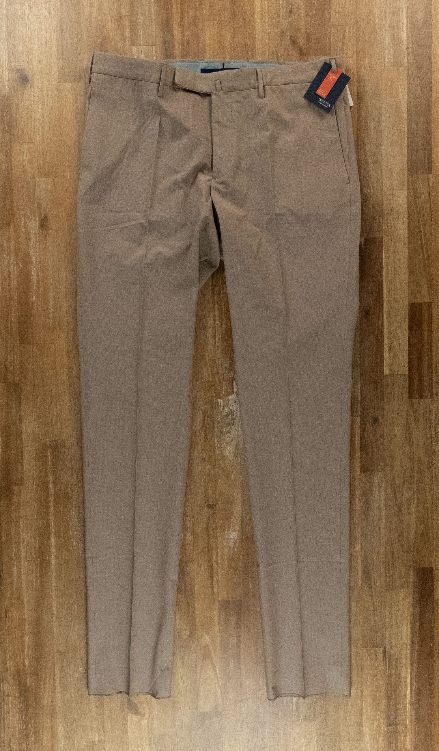 INCOTEX taupe beige flat front cotton silk pants 36