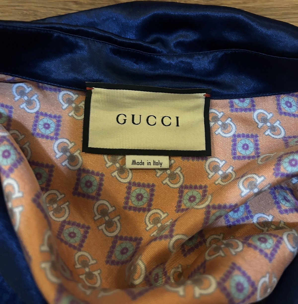 Gucci Gucci Men Silk & Acetate Navy Orange Shirt size IT 50 Size US M / EU 48-50 / 2 - 6 Thumbnail
