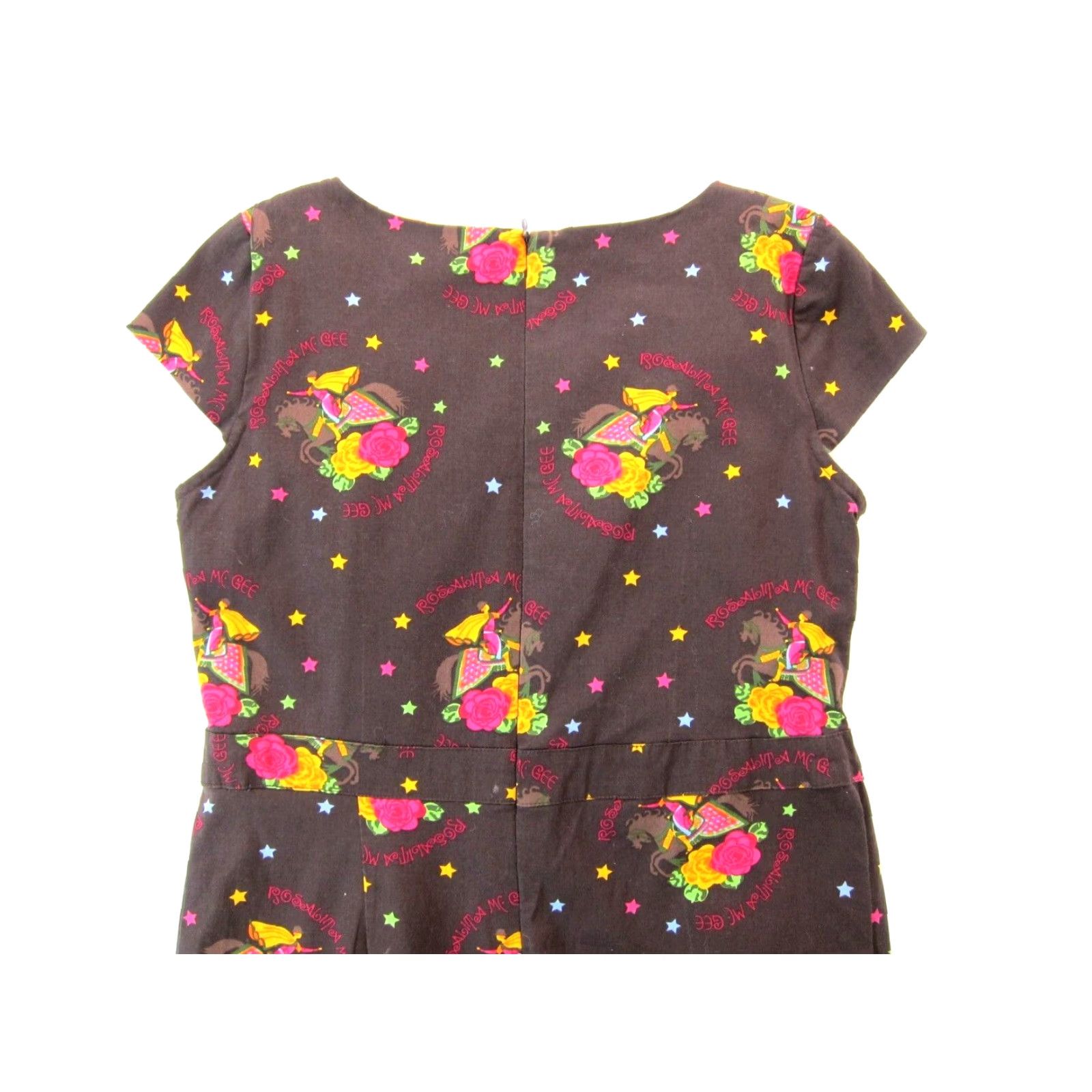 Pinko VINTAGE Rosalita McGee Dress Cap Sleeve Sheath Brown Pink Floral Cotton Stretch Size L / US 10 / IT 46 - 5 Thumbnail