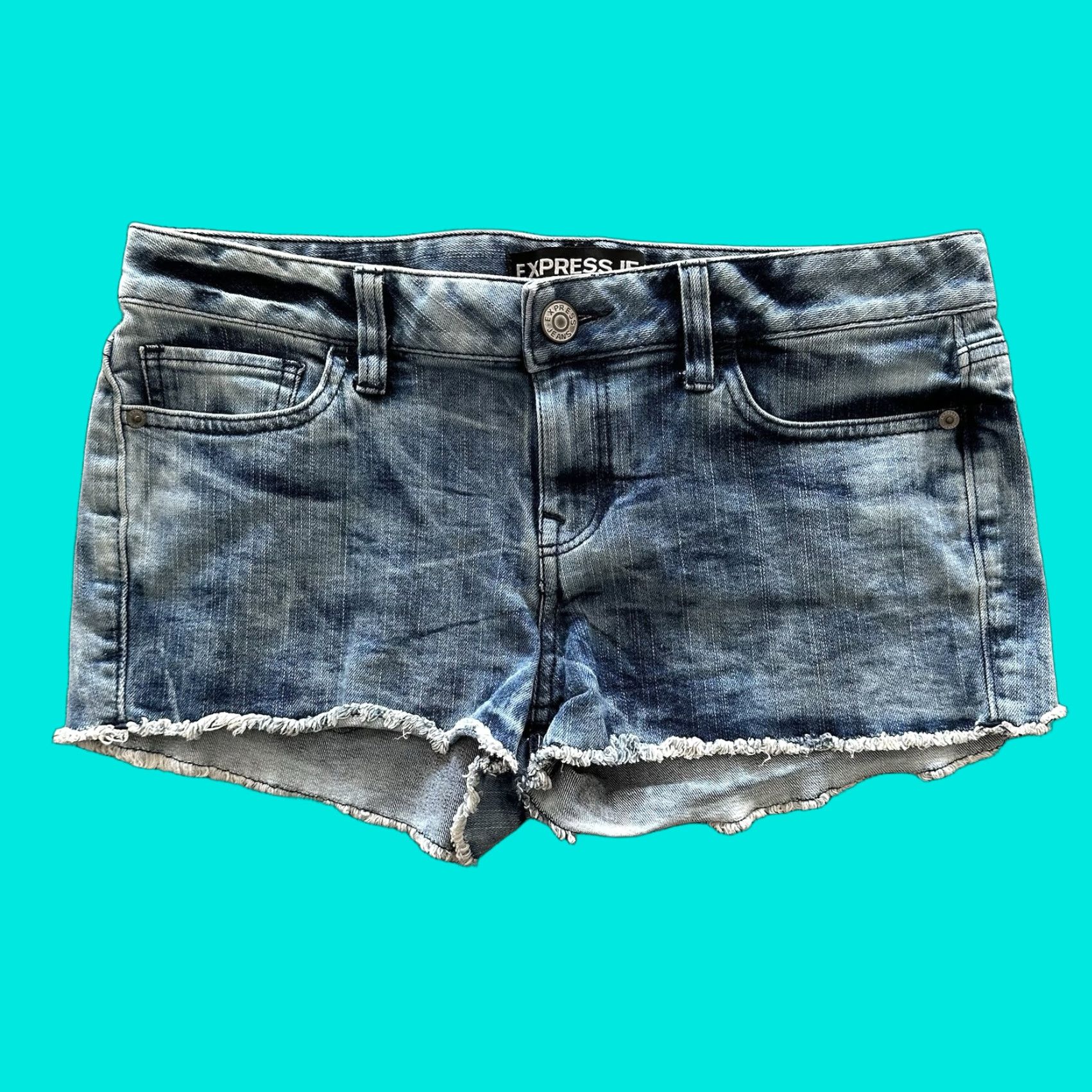 Express Express Jeans Denim Shorts Womens 6 Low Rise Micro Booty Short Cut Off 2” Inseam - 2" Inseam Size 24" / US 00 / IT 34 - 1 Thumbnail