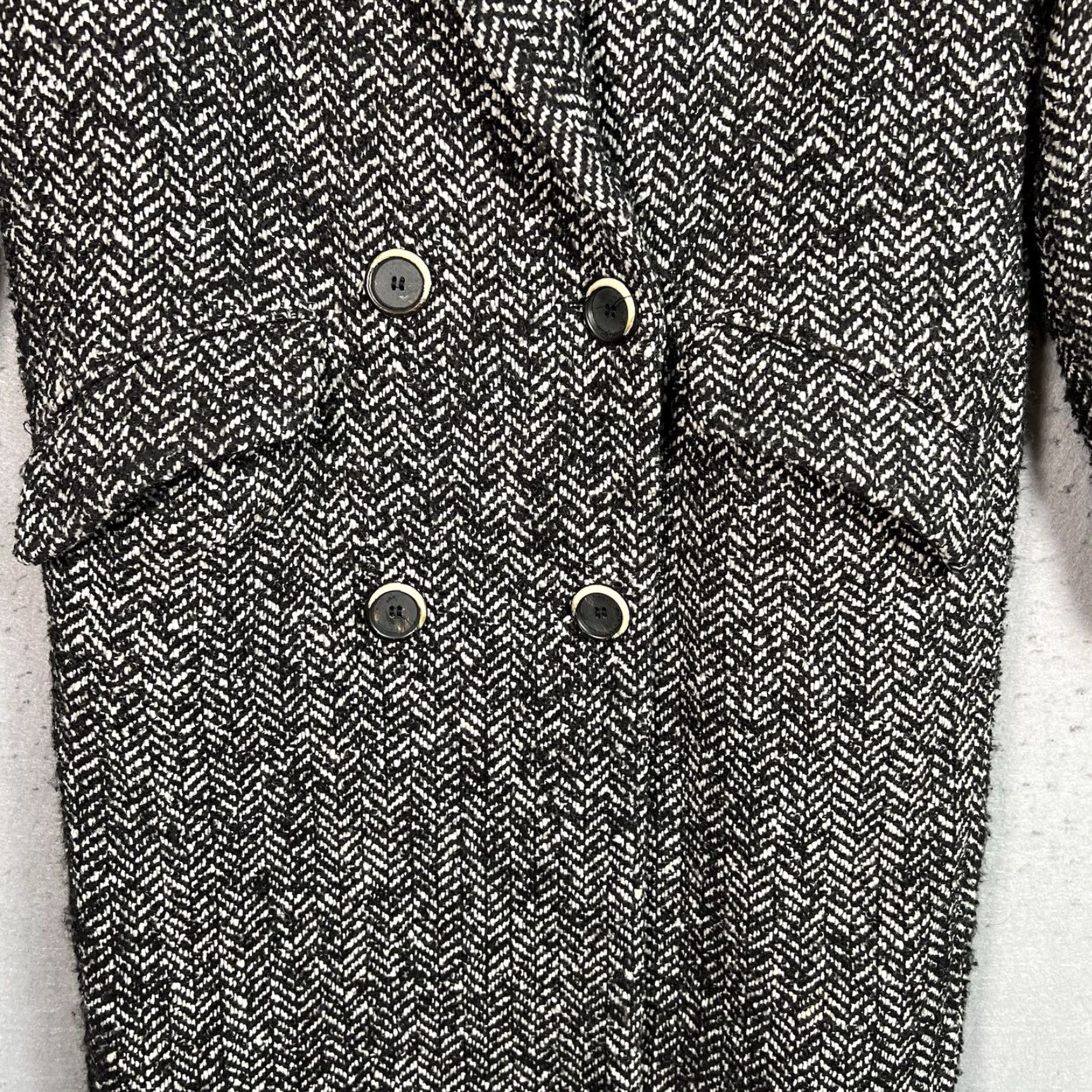 Mango MANGO Buttoned Wool Blend Coat - Gray Herringbone Long Sleeve Lined Small Womens Regular Jacket/Coat Size S / US 4 / IT 40 - 6 Thumbnail