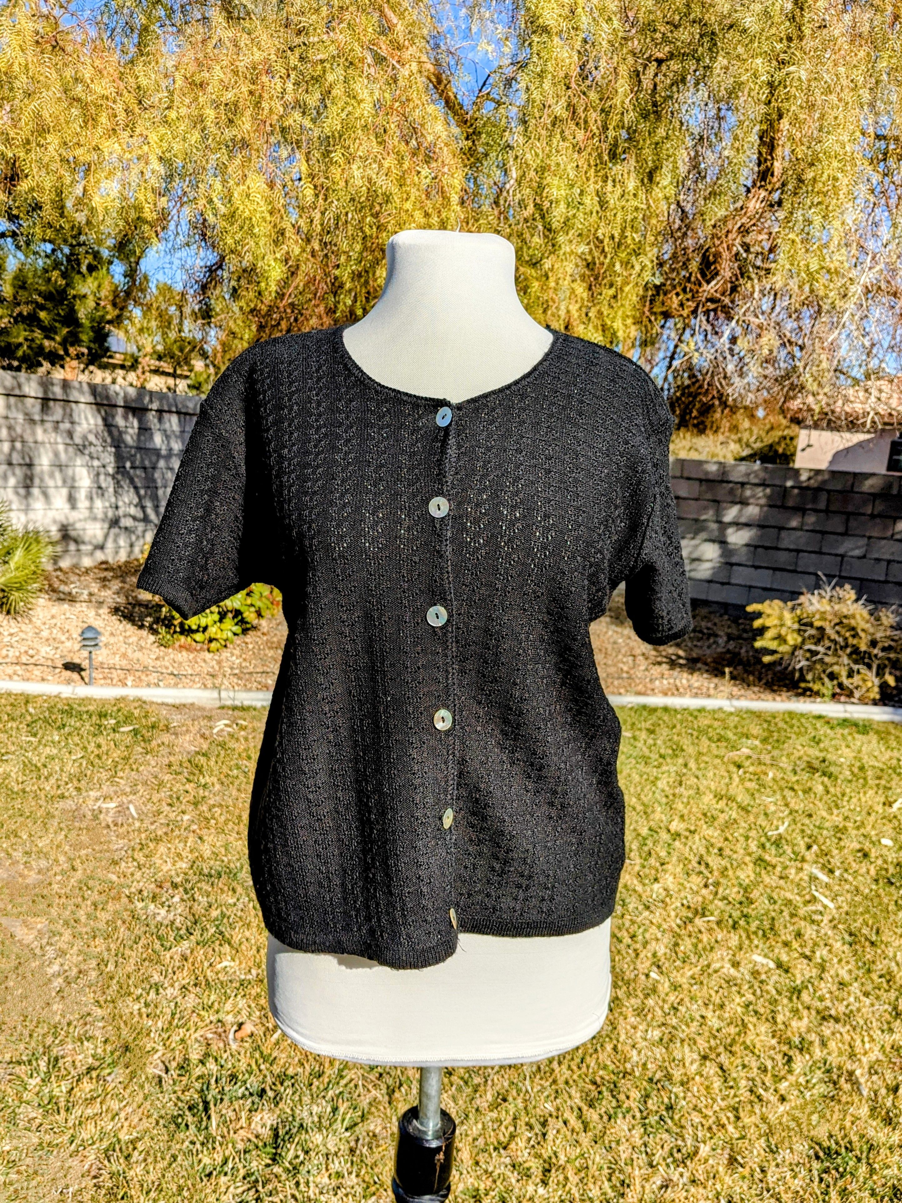Designer Reba Rose Knit Button-Down USA Made Cardigan Sweater Top Size L / US 10 / IT 46 - 1 Thumbnail