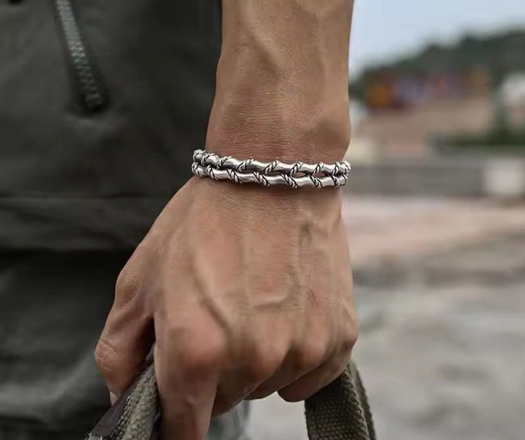 Chain x Jewelry Cuff Bamboo Bracelet in Silver, Men's