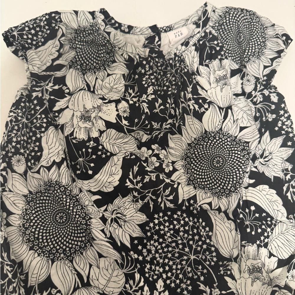 Gap Baby GAP Floral Black and White Print Short Sleeve Dress 2T Size ONE SIZE - 2 Thumbnail