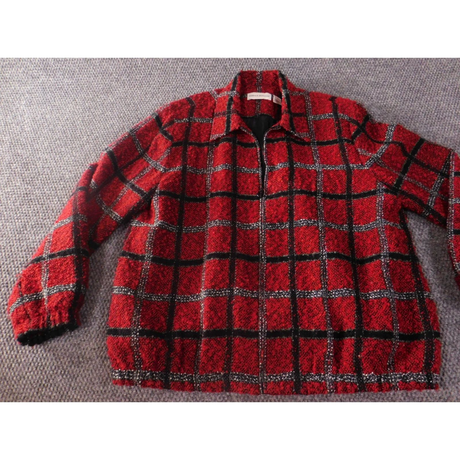 Vintage Alfred Dunner Jacket 14 Red Womens Plaid Zip Fuzzy Designer - Basic Jacket, Lightweight, Long Sleeve, Mid-Length, polyester, Dry Clean Only Size XL / US 12-14 / IT 48-50 - 3 Thumbnail