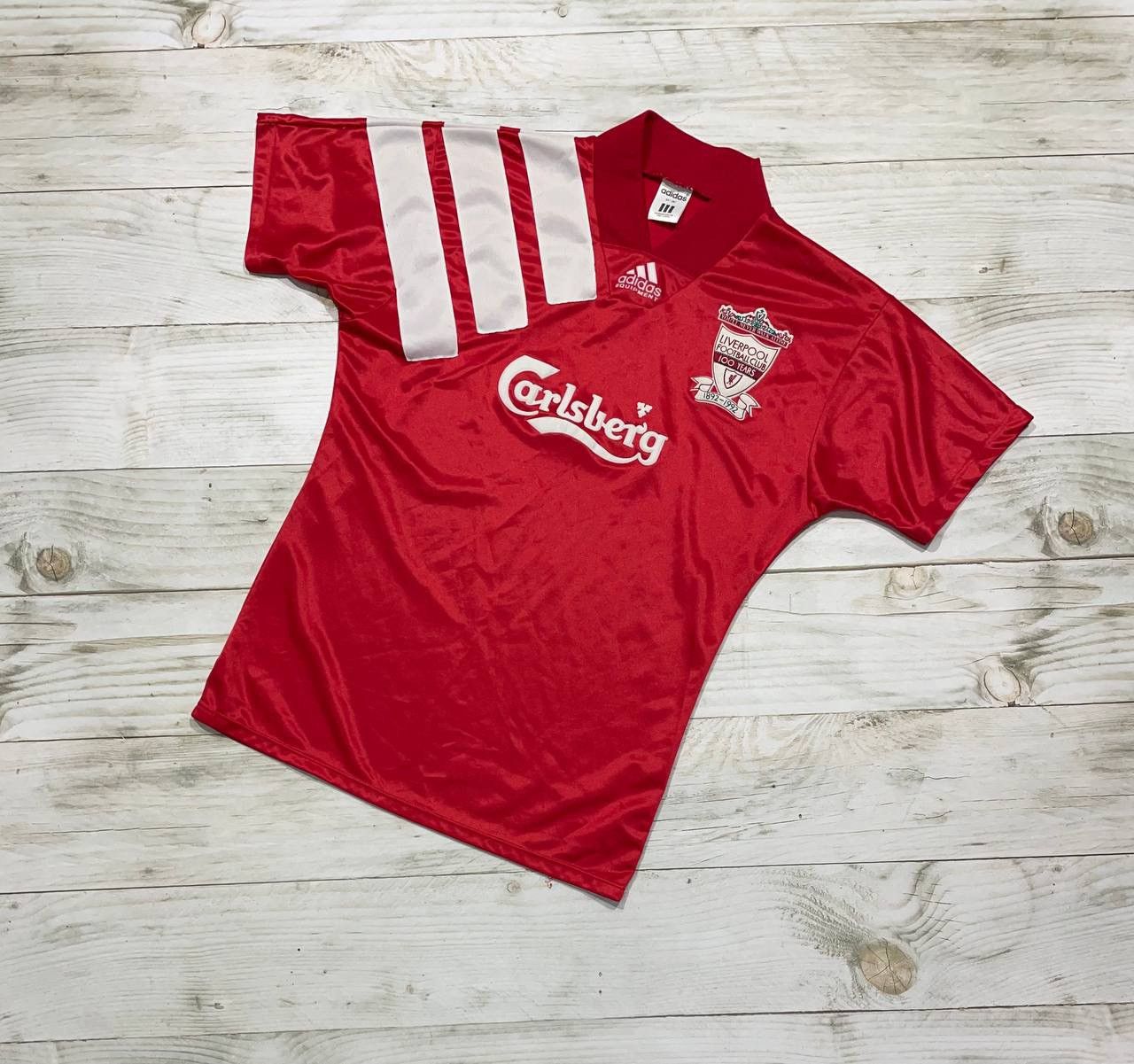 image of Vintage Adidas Liverpool 1992 1993 Home Shirt Soccer Jersey in Red, Men's (Size Small)