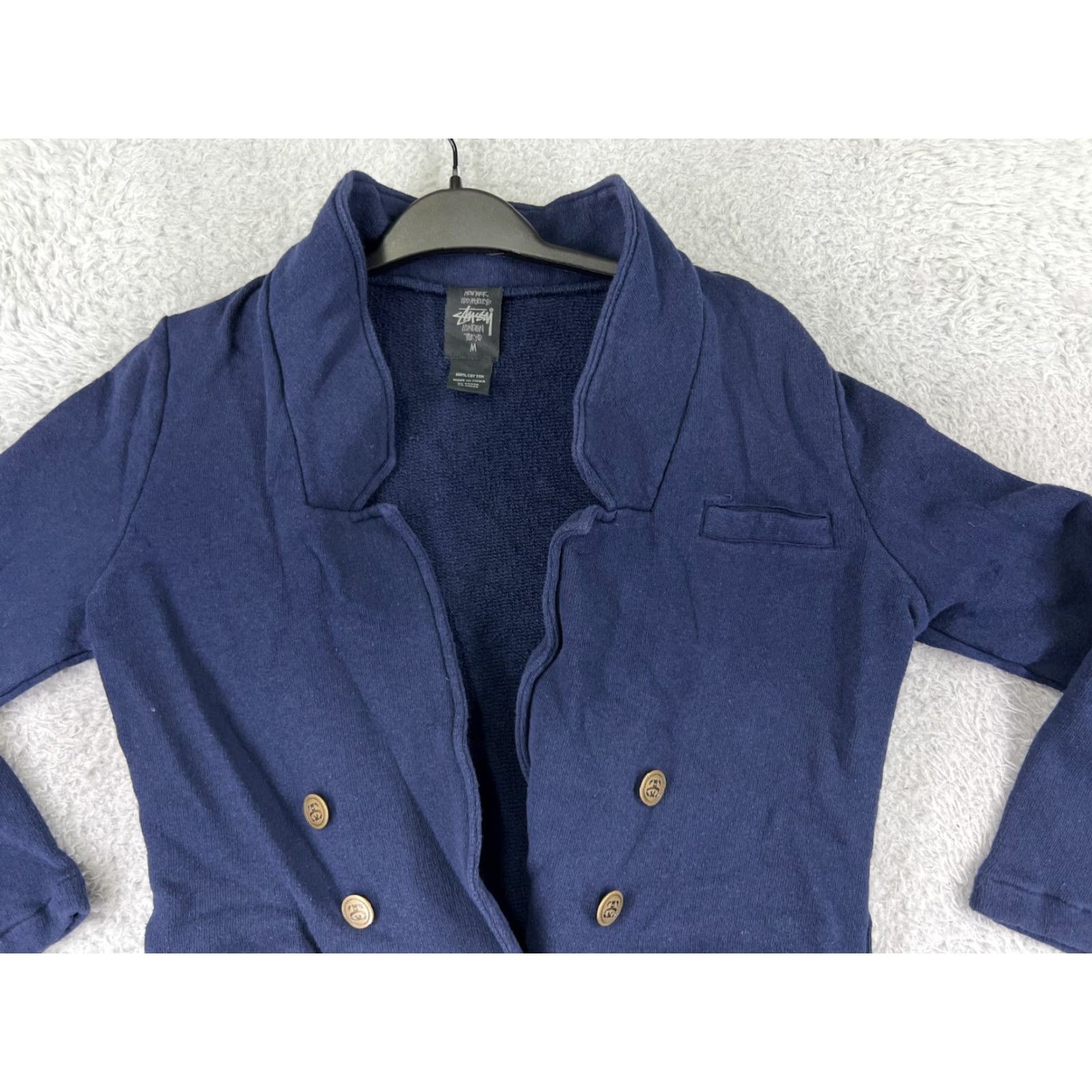 Vintage Stussy Blazer Jacket Womens M Blue Cotton French Terry Casual Coat Short Sleeve Button Front Size M / US 6-8 / IT 42-44 - 4 Thumbnail