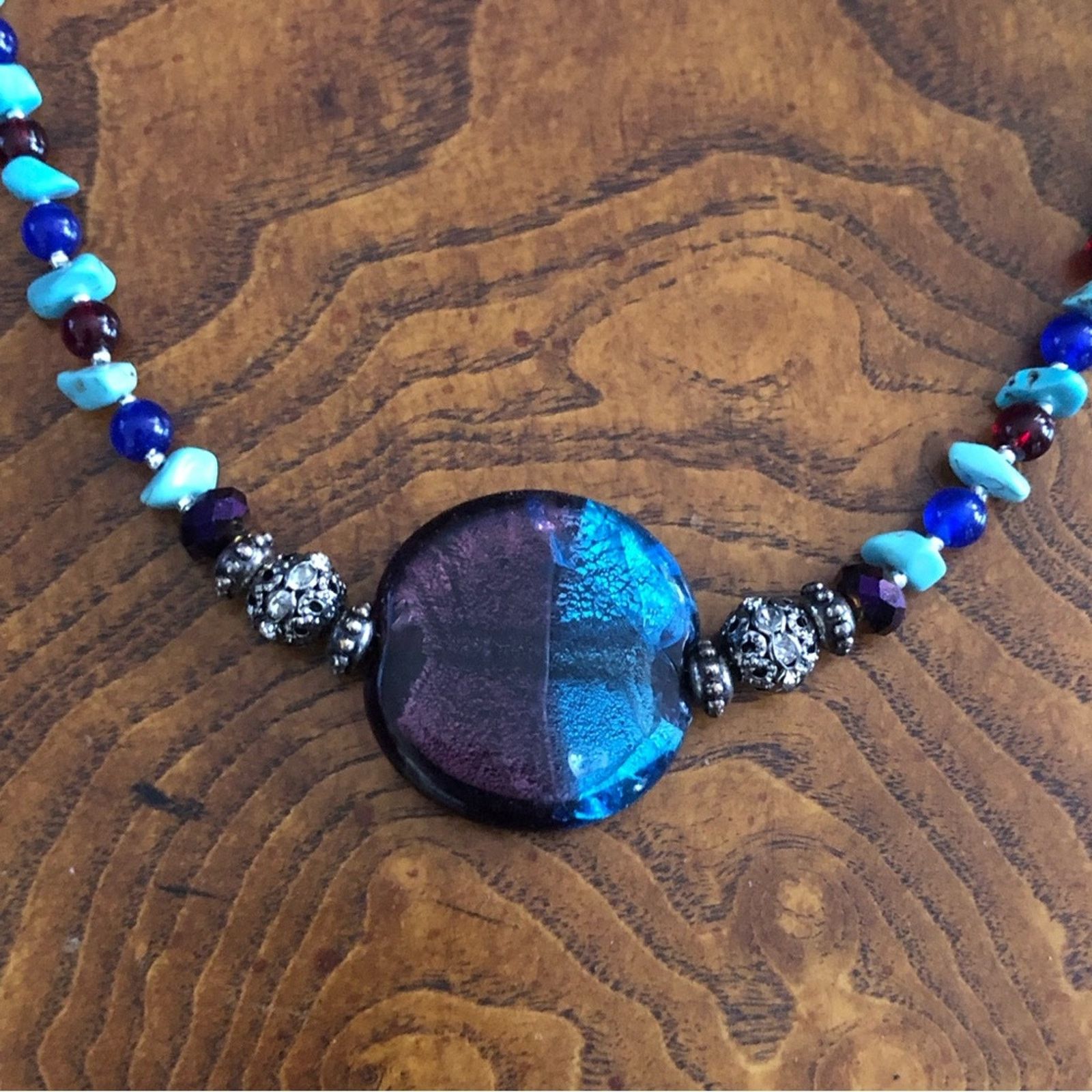 Handmade Handcrafted crackle glass howlite lazurite garnet necklac Size ONE SIZE - 8 Thumbnail