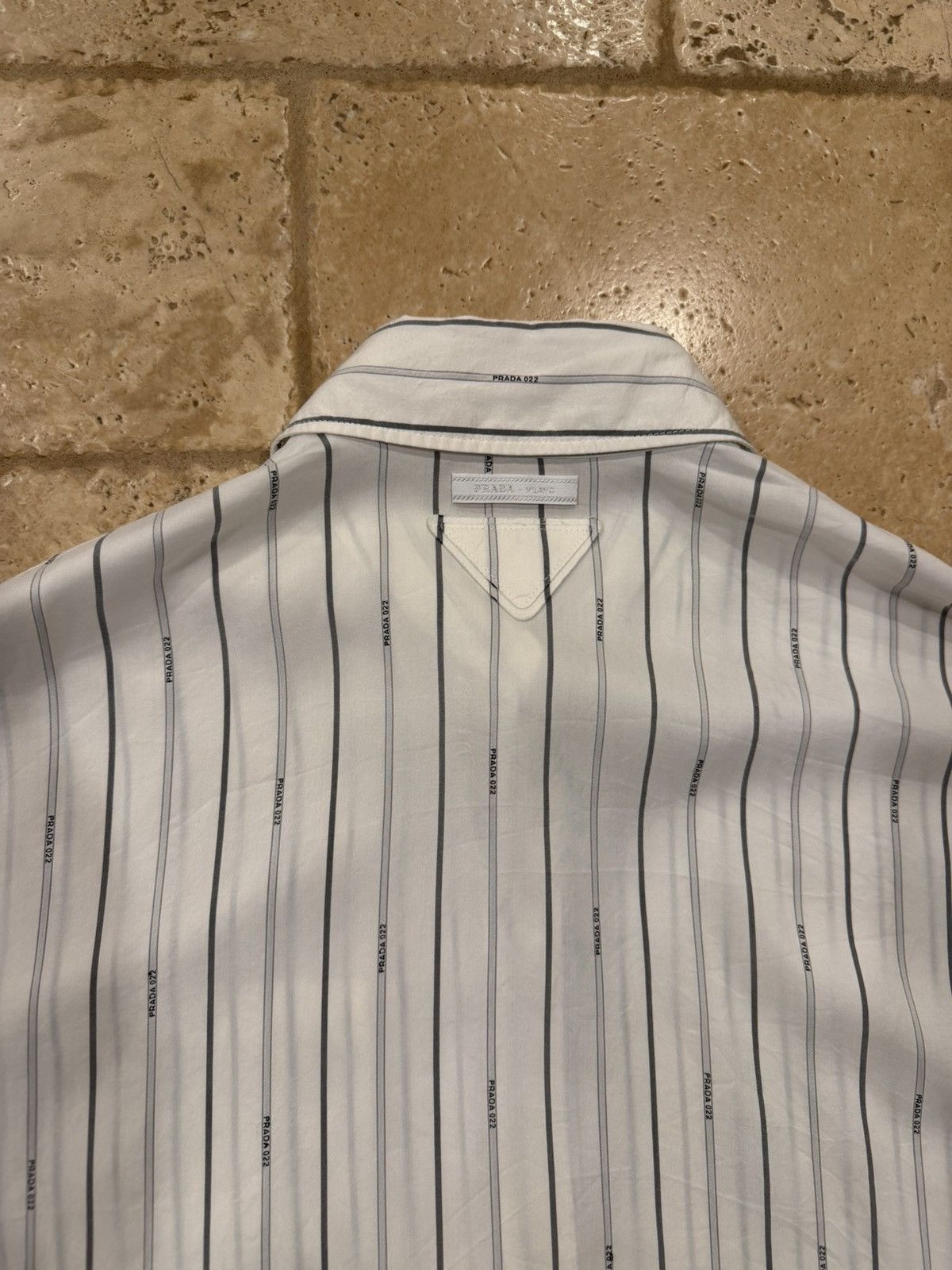 Prada Prada Raf Simons 2022 Logo Stripe White Silk Button Up Shirt Size US XL / EU 56 / 4 - 15 Thumbnail